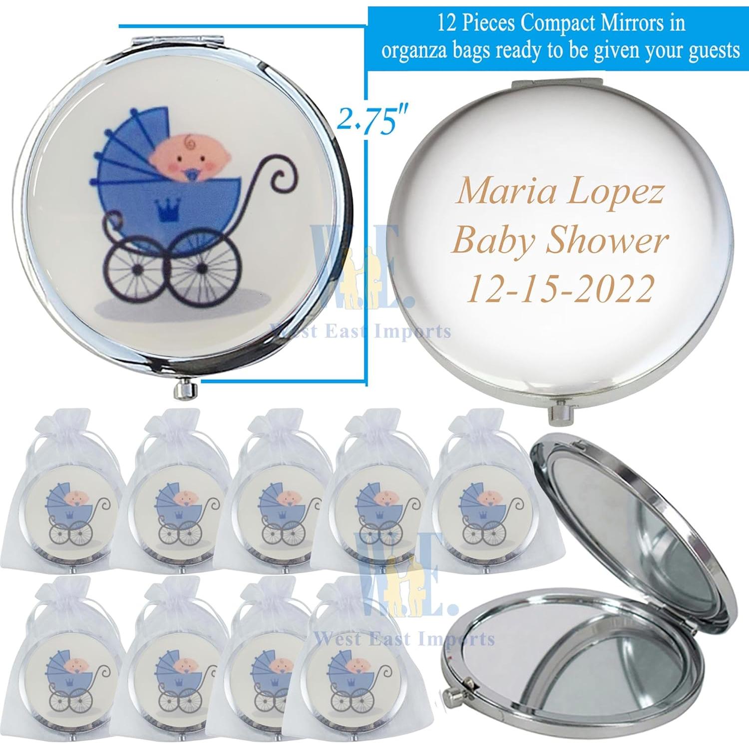 Espejos Compactos Personalizados CH para Baby Shower 12pcs Azul