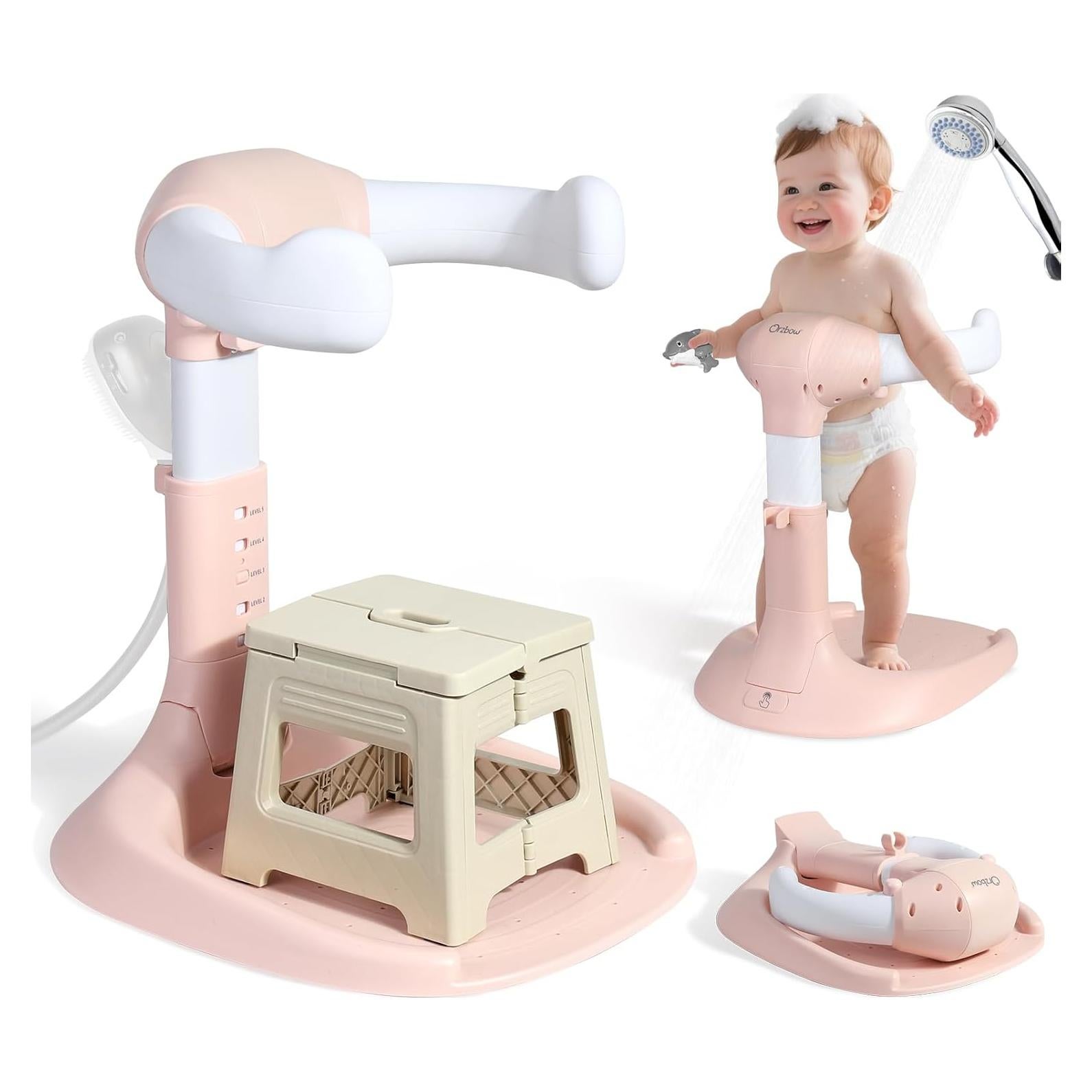 Soporte de Ducha para Bebé Orzbow Rosa con Silla Plegable