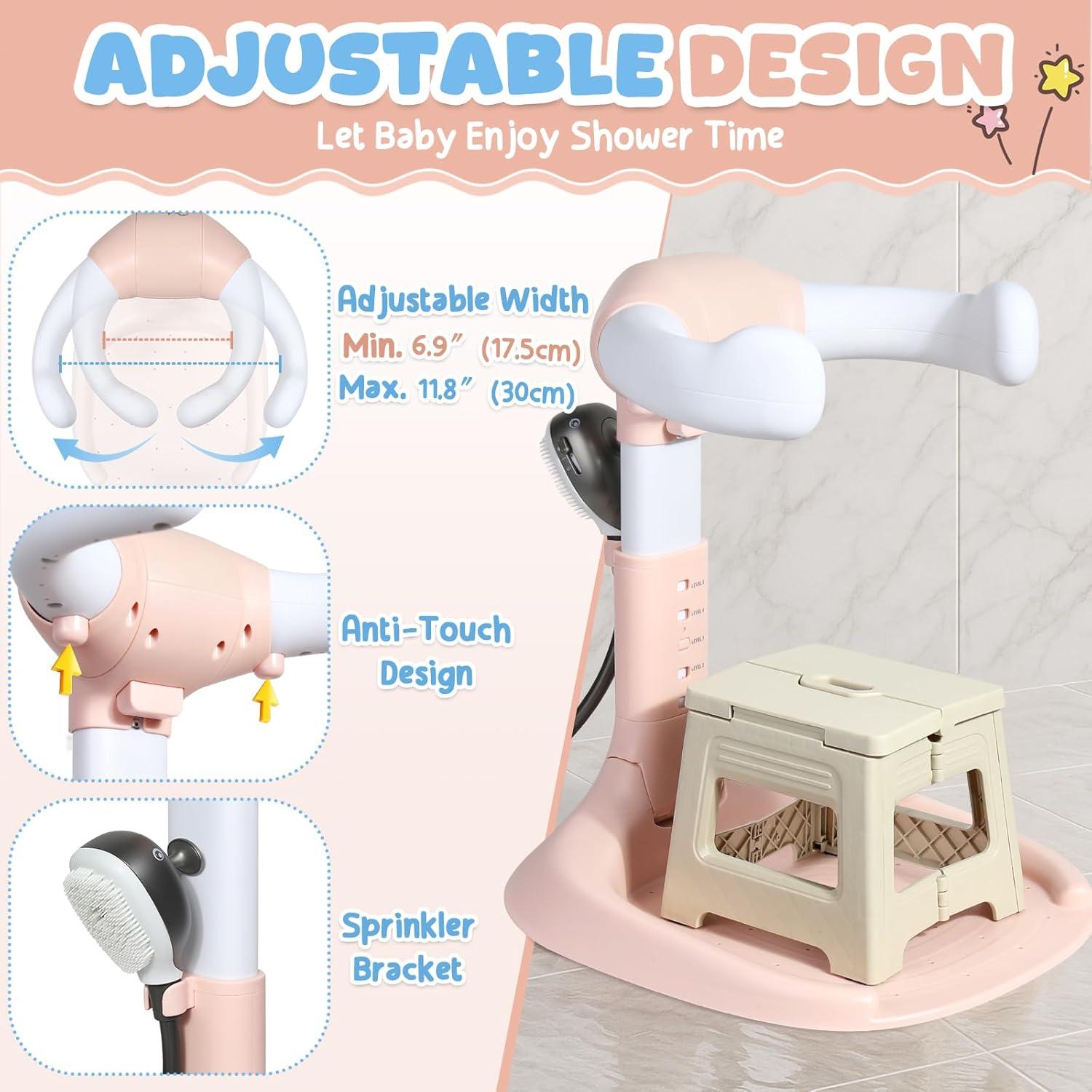 Soporte de Ducha para Bebé Orzbow Rosa con Silla Plegable