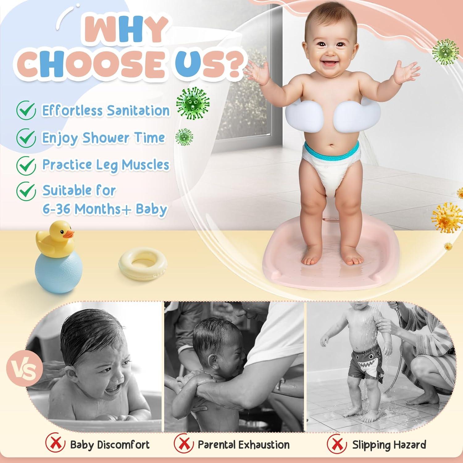 Soporte de Ducha para Bebé Orzbow Rosa con Silla Plegable