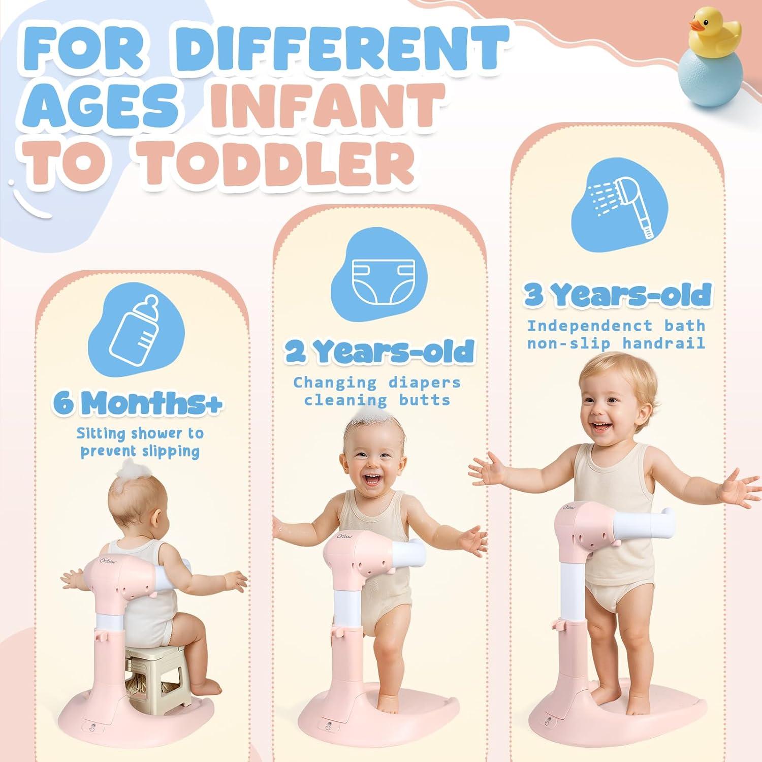 Soporte de Ducha para Bebé Orzbow Rosa con Silla Plegable