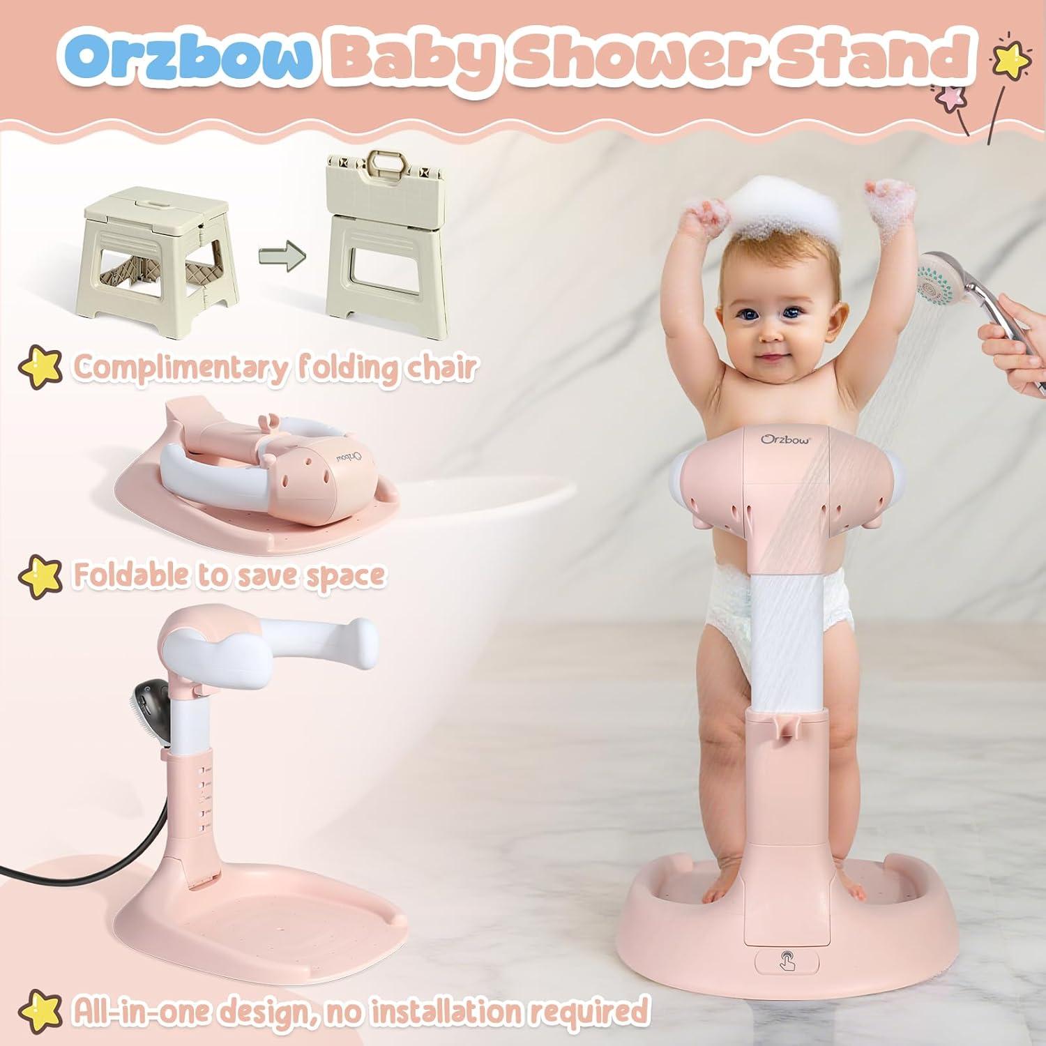 Soporte de Ducha para Bebé Orzbow Rosa con Silla Plegable