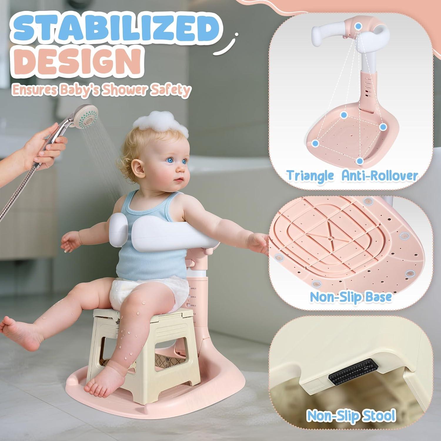 Soporte de Ducha para Bebé Orzbow Rosa con Silla Plegable