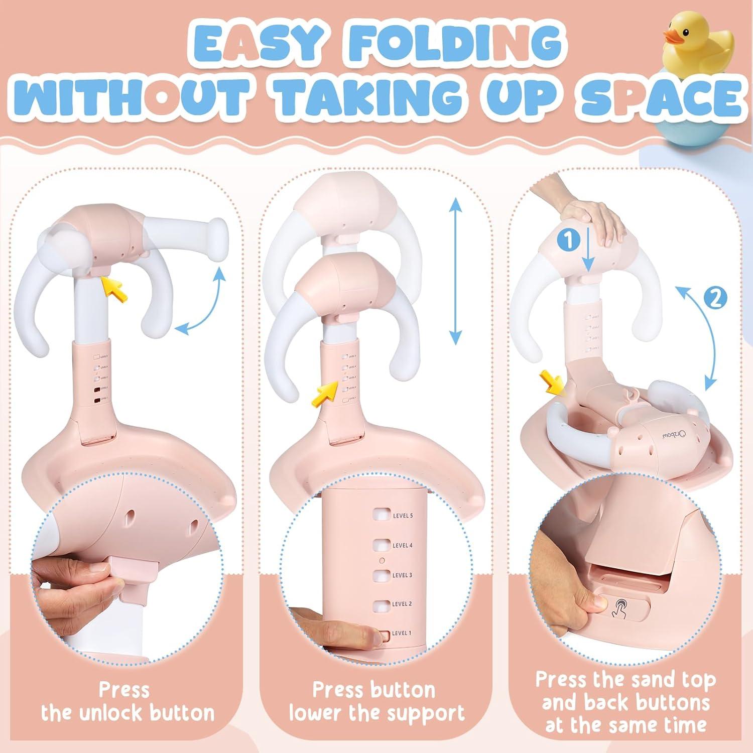 Soporte de Ducha para Bebé Orzbow Rosa con Silla Plegable