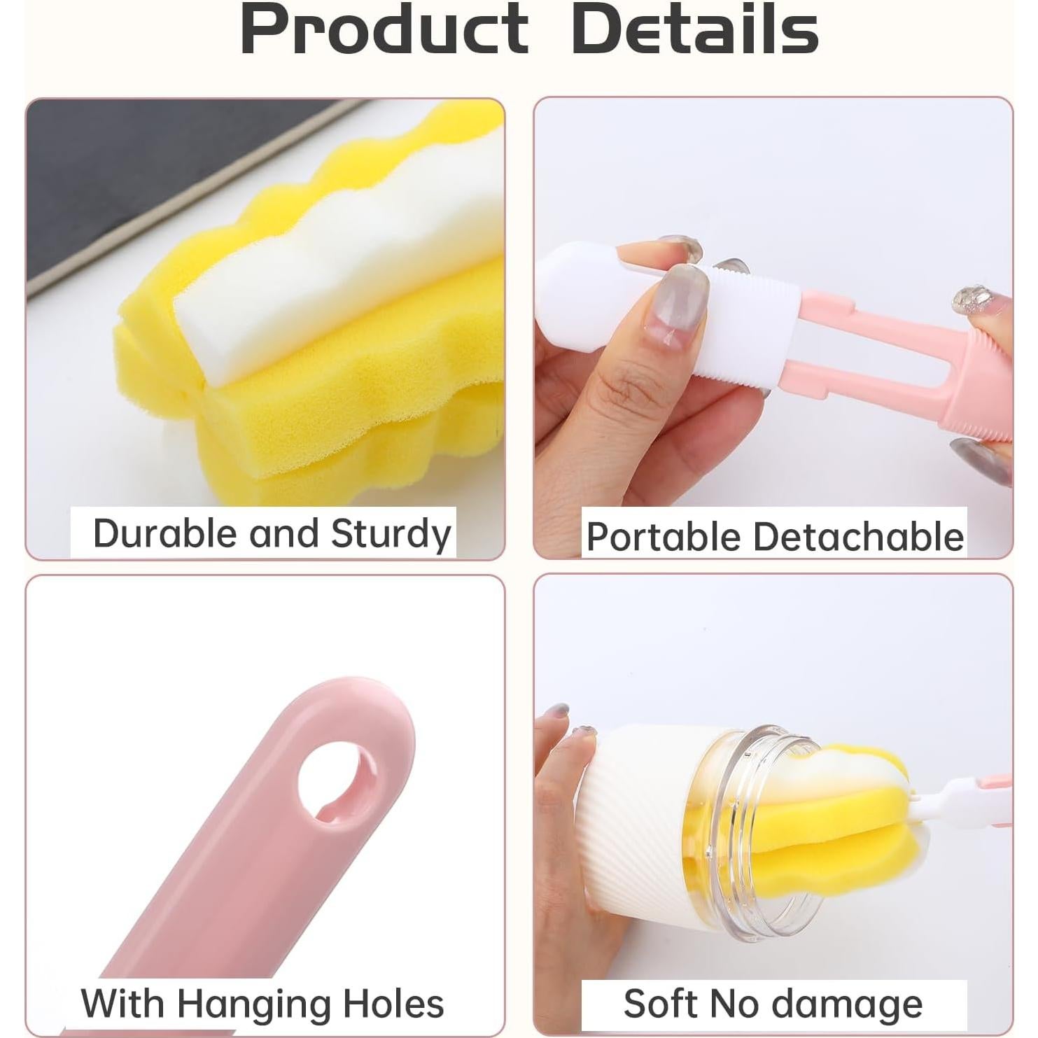 4 Cepillos Limpiadores de Botellas Maahongh con Mango Largo