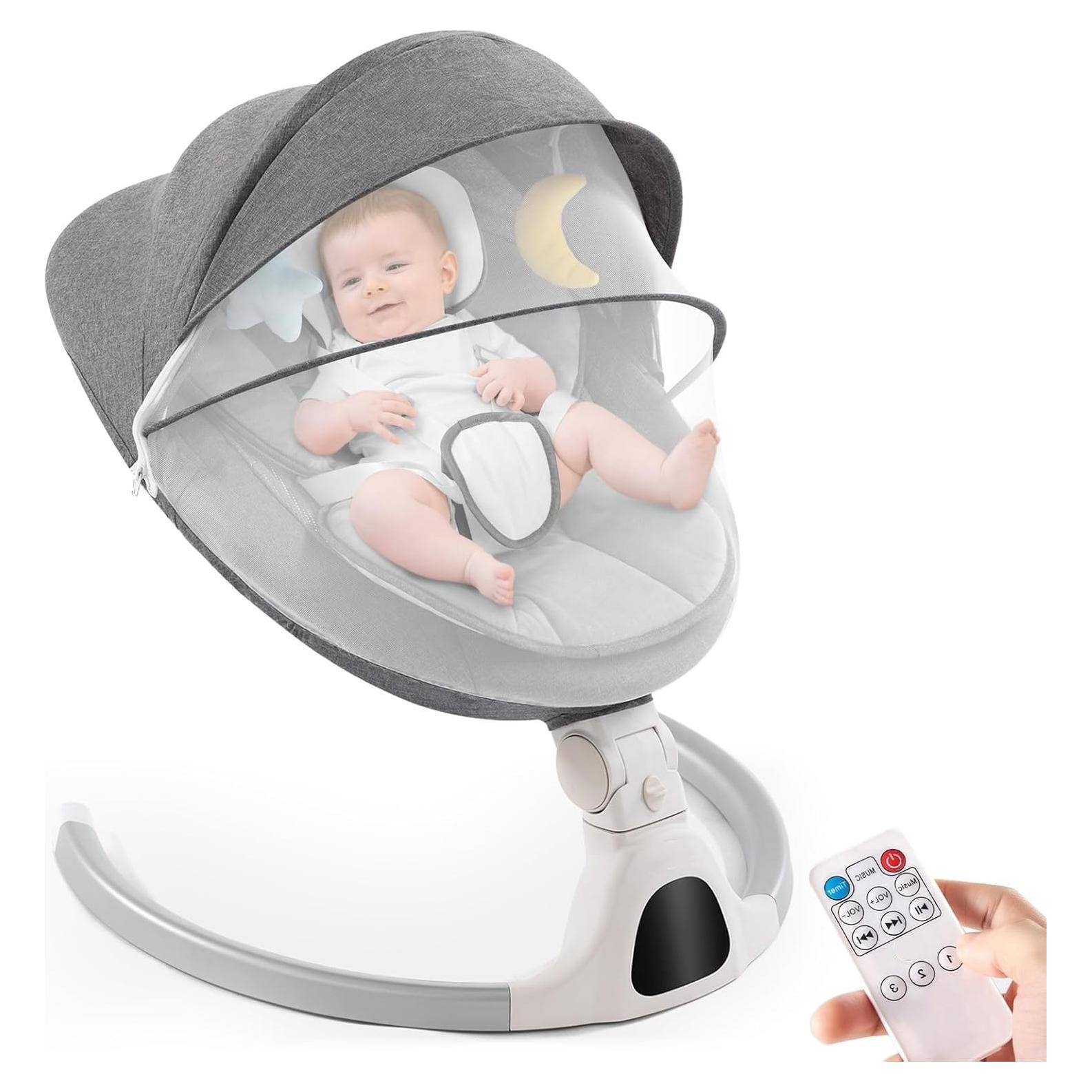 Columpio para Bebés GYARING Gris Portátil con Música y Control Remoto