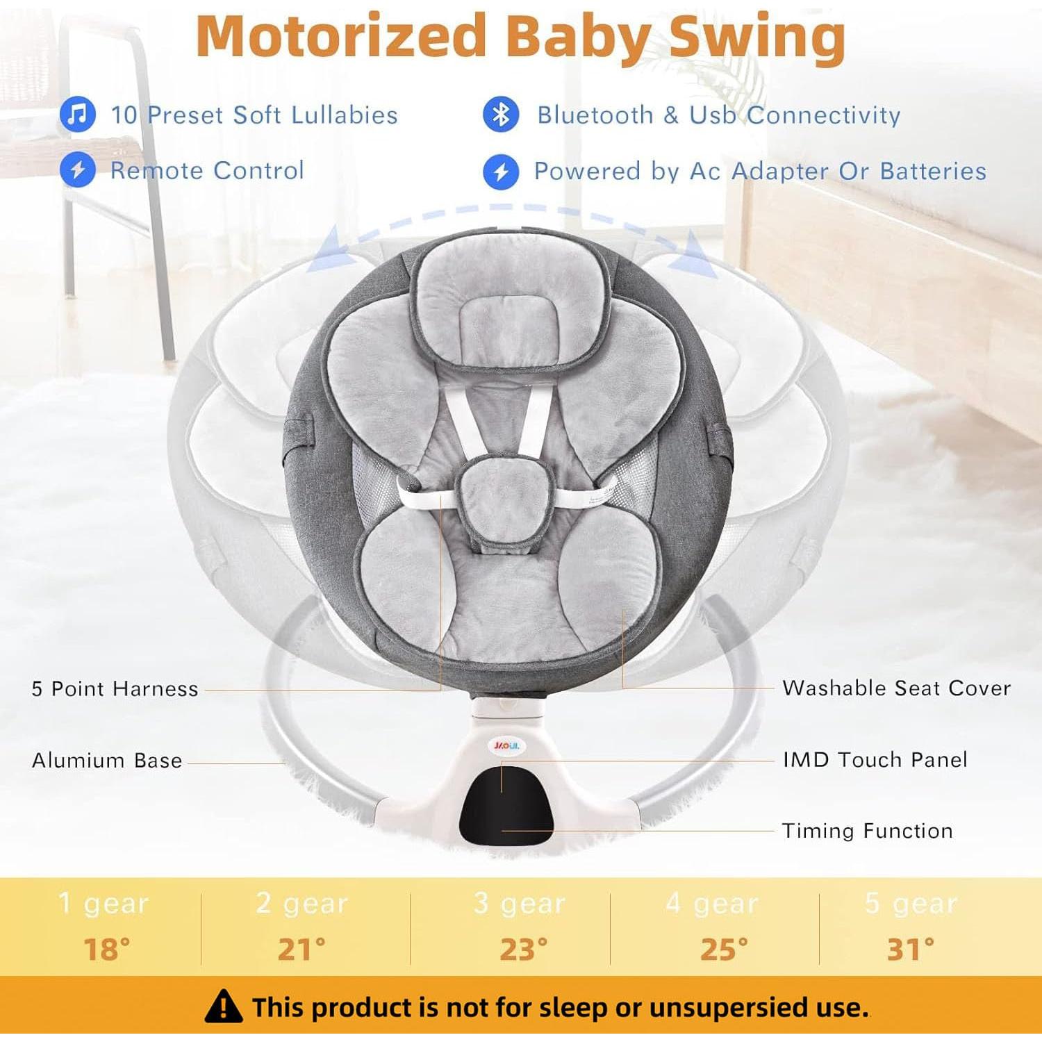 Columpio para Bebés GYARING Gris Portátil con Música y Control Remoto