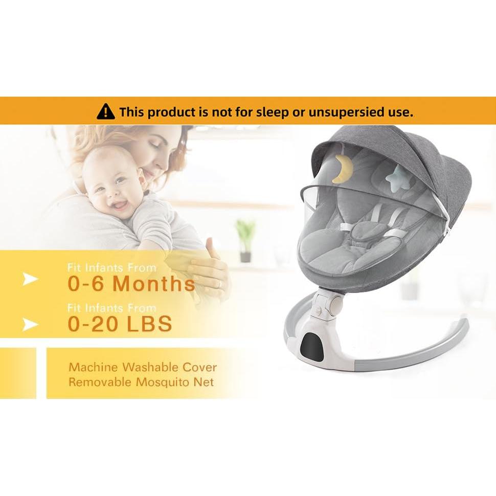 Columpio para Bebés GYARING Gris Portátil con Música y Control Remoto