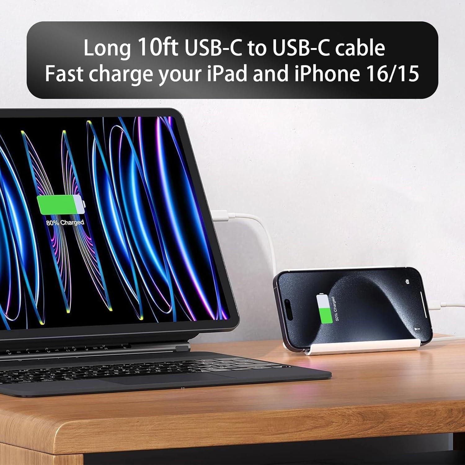 Cargador Rápido USB-C 20W + Cable 10 pies para iPad