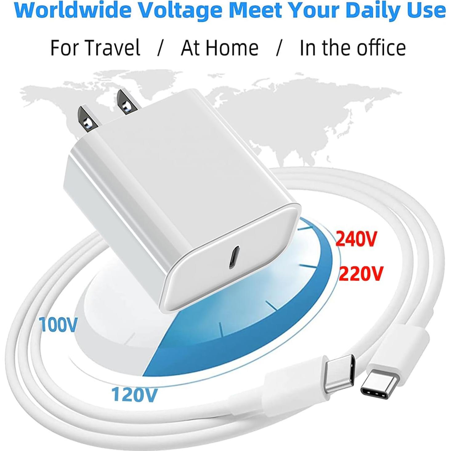 Cargador Rápido USB-C 20W + Cable 10 pies para iPad