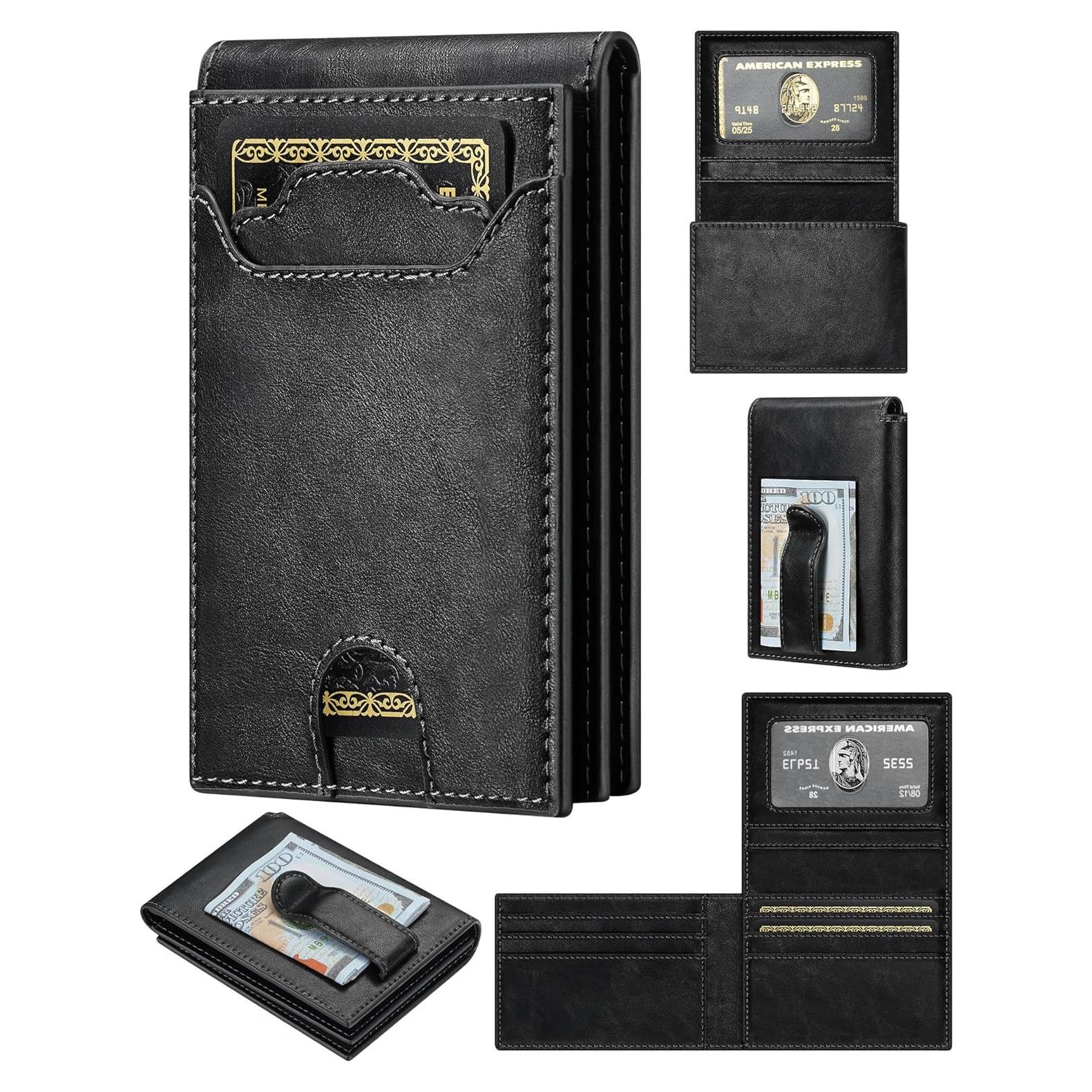 Cartera Slim de Cuero Furid para Hombres - RFID, Bifold, Sable