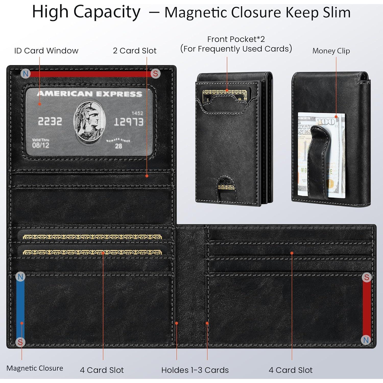 Cartera Slim de Cuero Furid para Hombres - RFID, Bifold, Sable