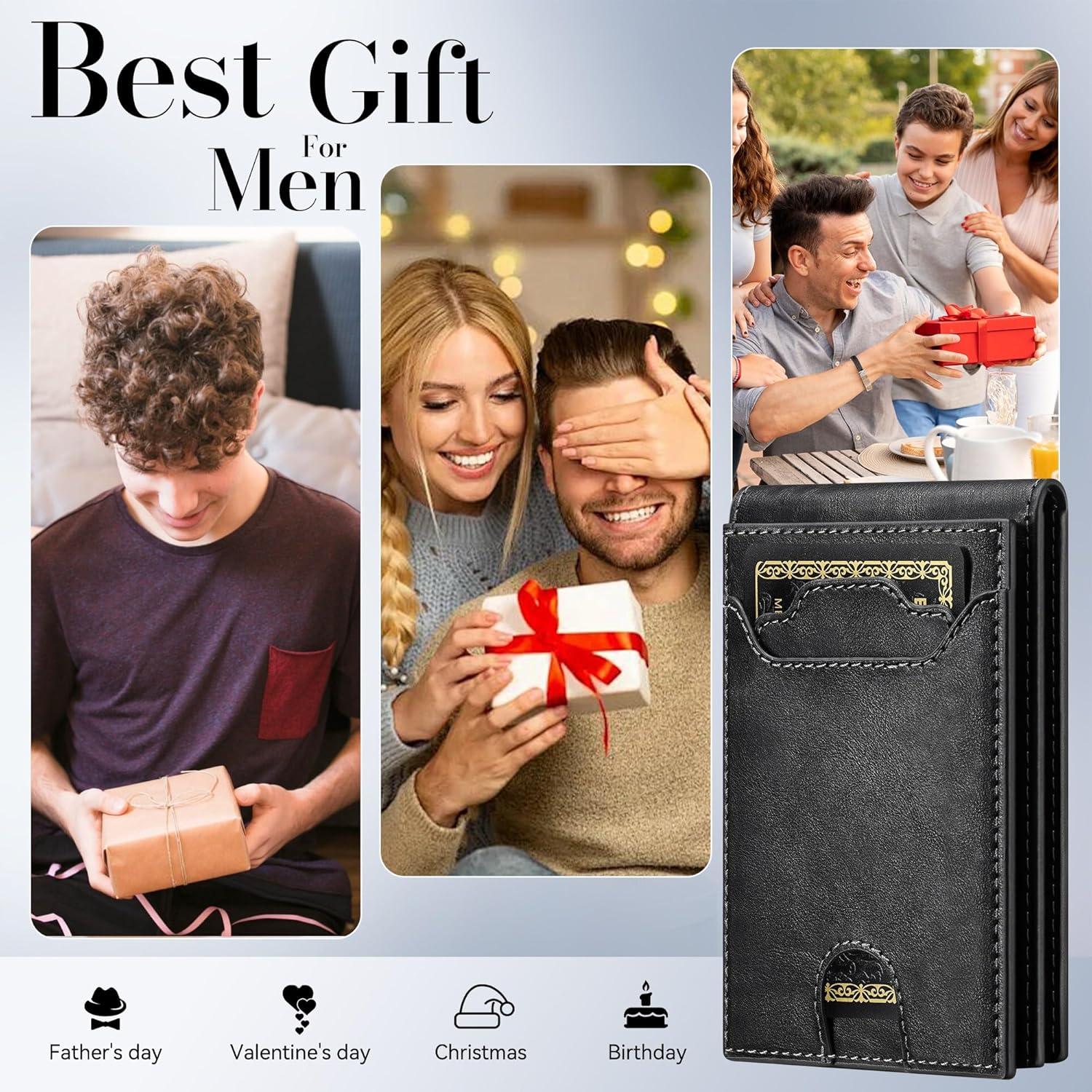 Cartera Slim de Cuero Furid para Hombres - RFID, Bifold, Sable