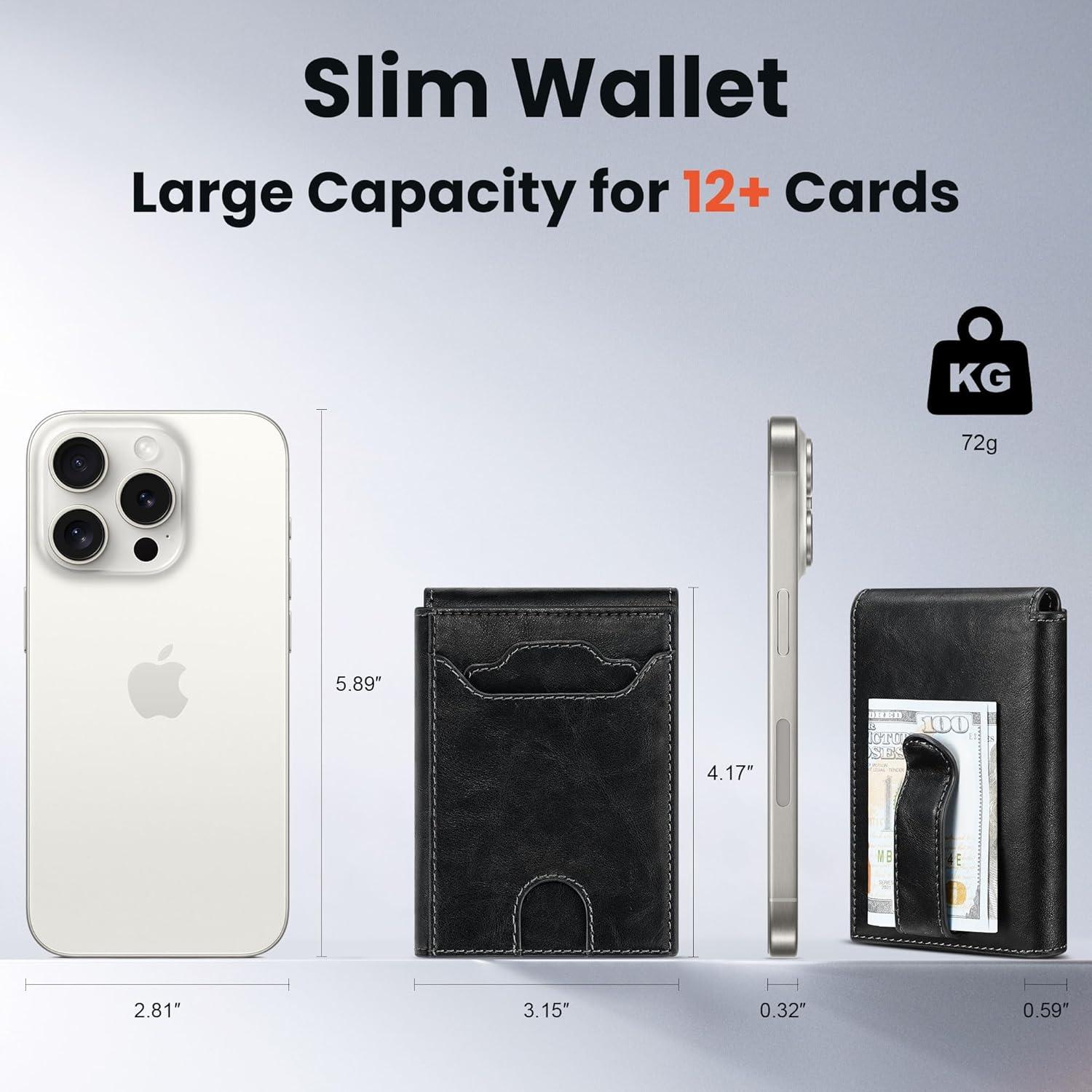 Cartera Slim de Cuero Furid para Hombres - RFID, Bifold, Sable