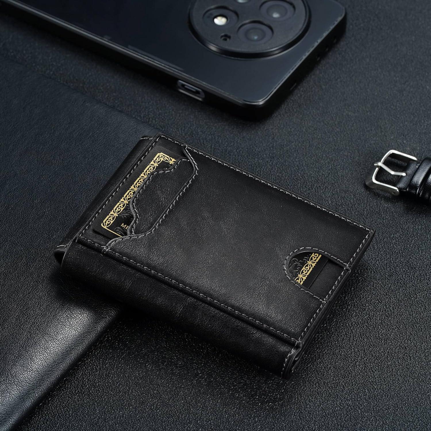 Cartera Slim de Cuero Furid para Hombres - RFID, Bifold, Sable