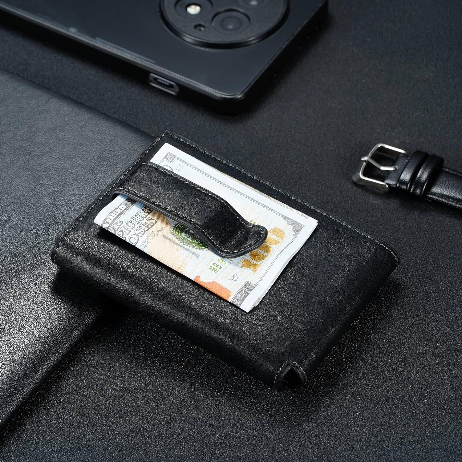 Cartera Slim de Cuero Furid para Hombres - RFID, Bifold, Sable