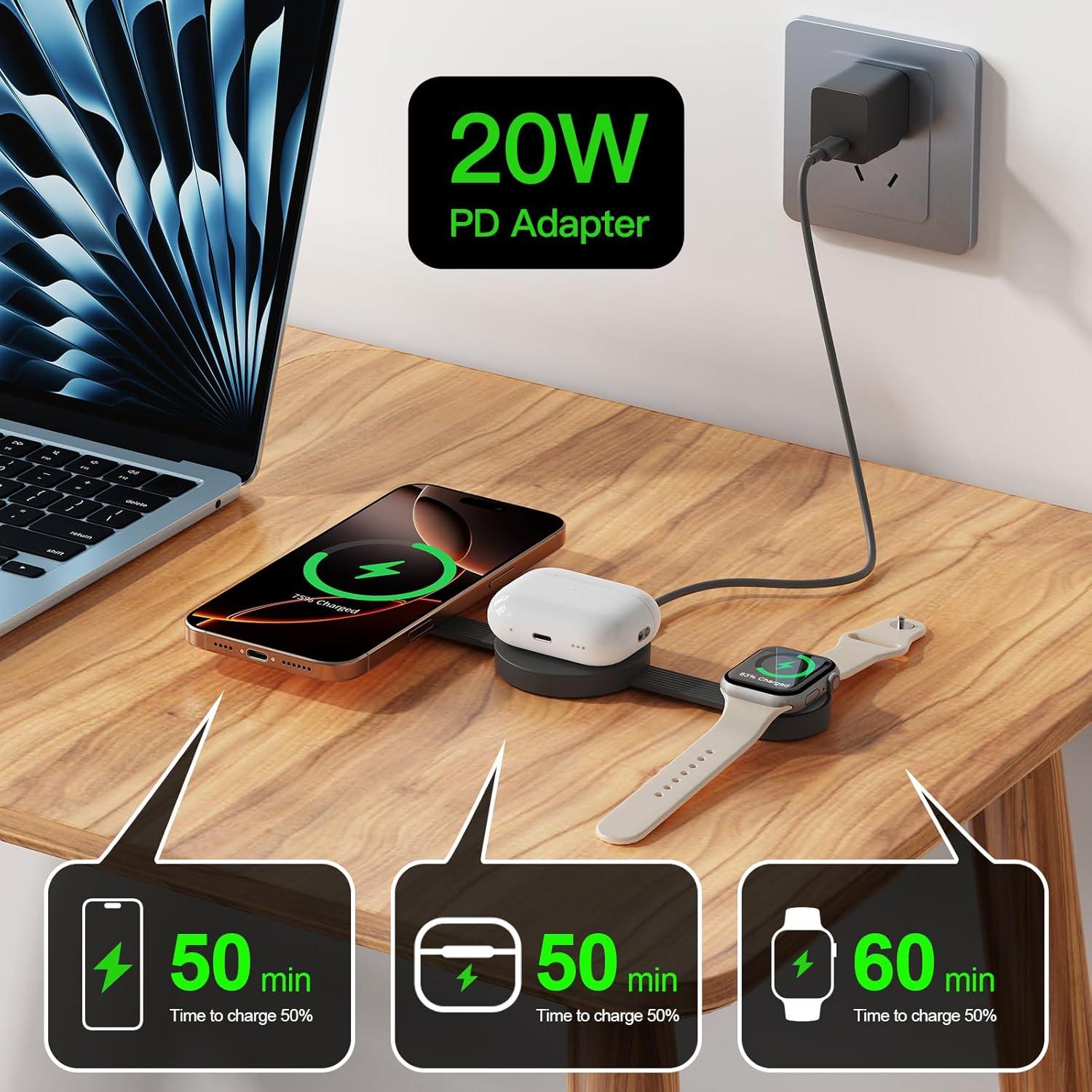 Estación de Carga Inalámbrica 3 en 1 Mag-Safe OUOTOO Negro