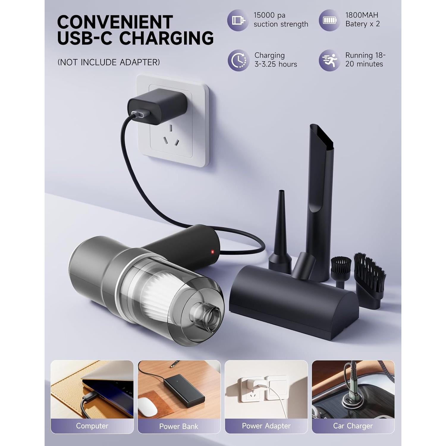 Aspiradora de Mano Inalámbrica ArCodivei 120W 15000Pa con Luz LED