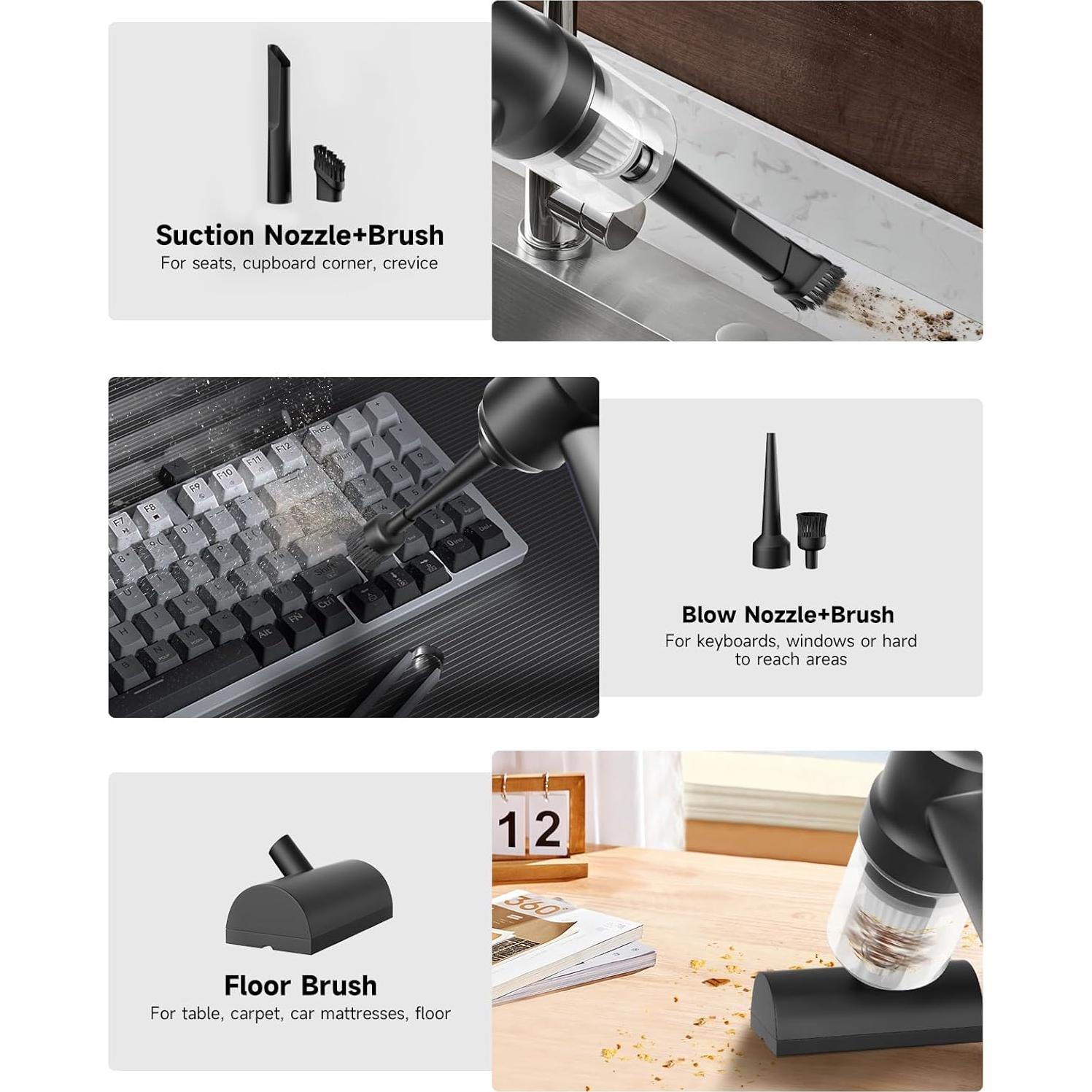 Aspiradora de Mano Inalámbrica ArCodivei 120W 15000Pa con Luz LED