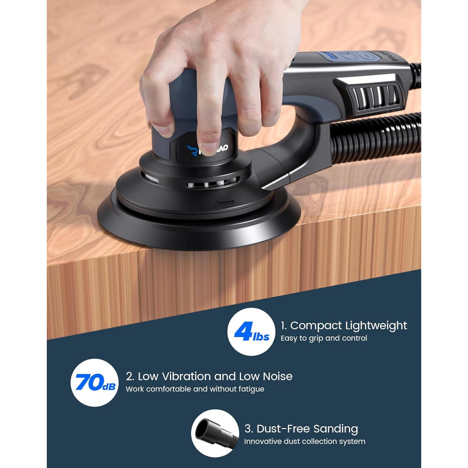 Lijadora Orbital RAYBAO 350W 6 Pulgadas 10,000 RPM Baja Vibración