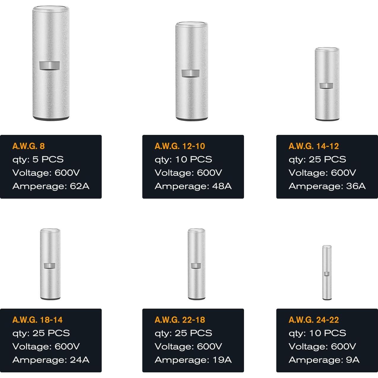 Kit de Conectores de Empalme No Aislados Nilight 100PCS Cobre Puro