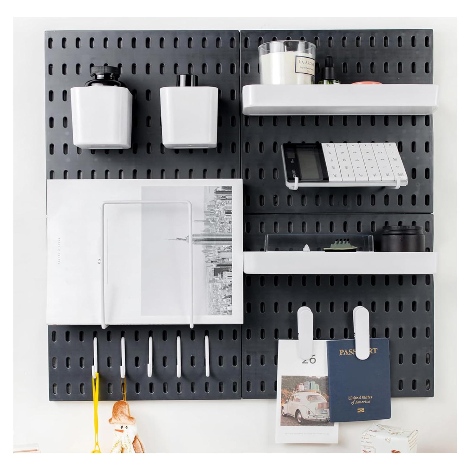 Kit Organizador de Pared Rivtun 4 Piezas Tablero Perforado Negro