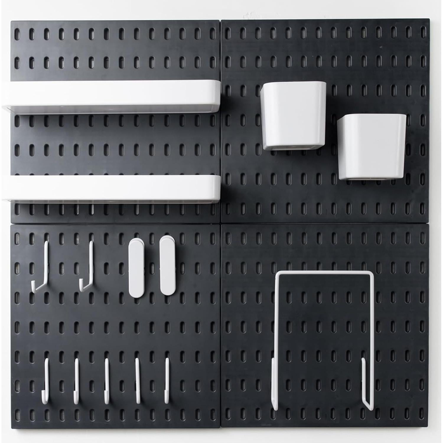 Kit Organizador de Pared Rivtun 4 Piezas Tablero Perforado Negro