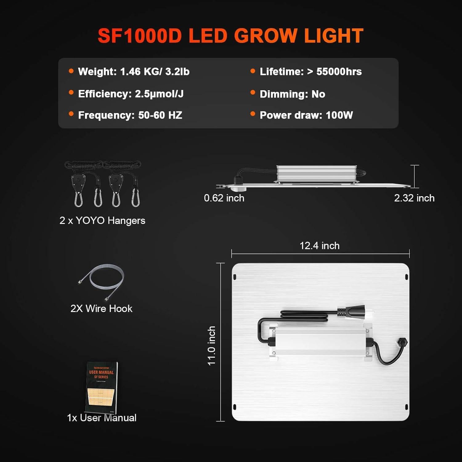 Spider Farmer SF1000D Luz de Cultivo LED 100W Diodos Samsung