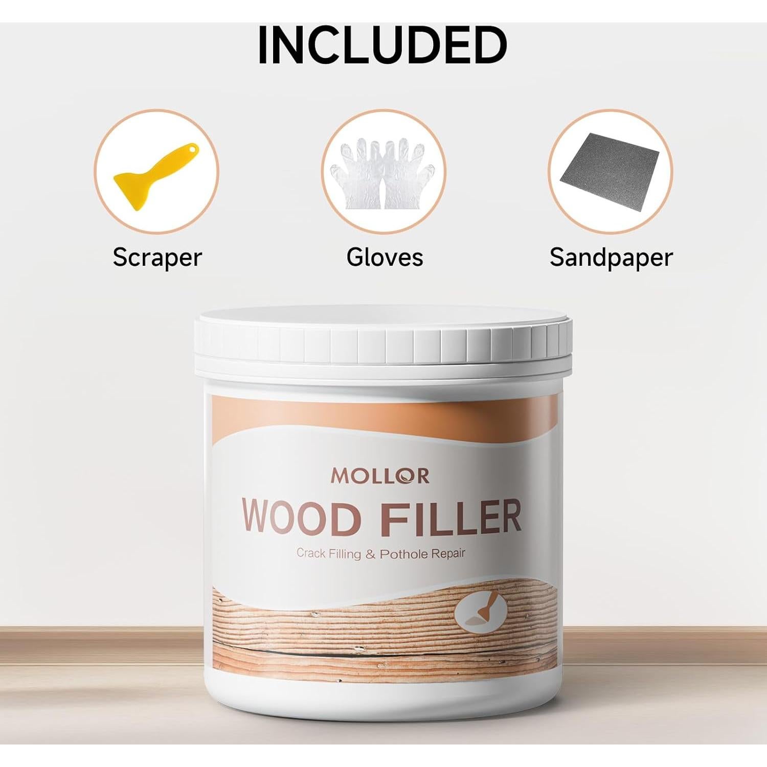 Masilla para Madera Mollor 1kg Blanca Multiusos Reparación