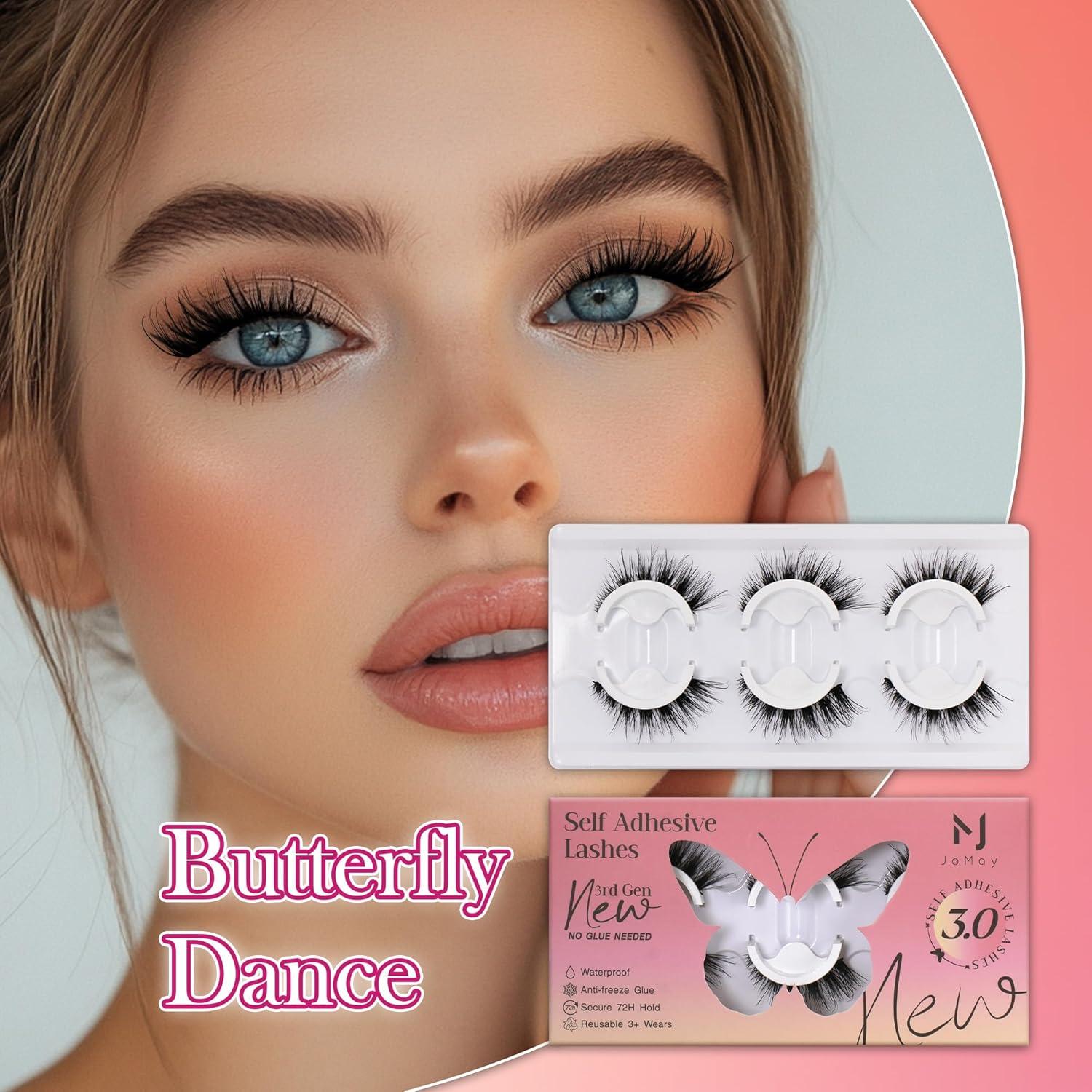 Pestañas Autoadhesivas JoMay Baile de Mariposa 3D 3 Pares