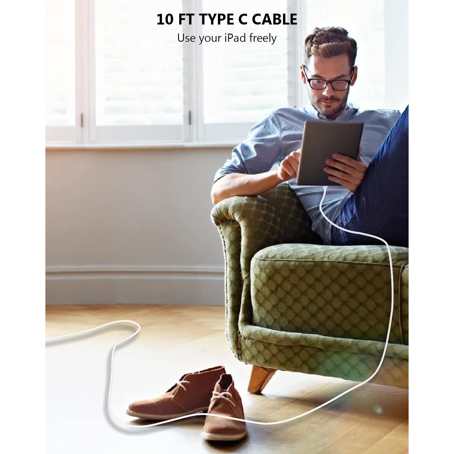 Cargador Rápido 20W Curvologys + 2 Cables USB C 3M para iPad