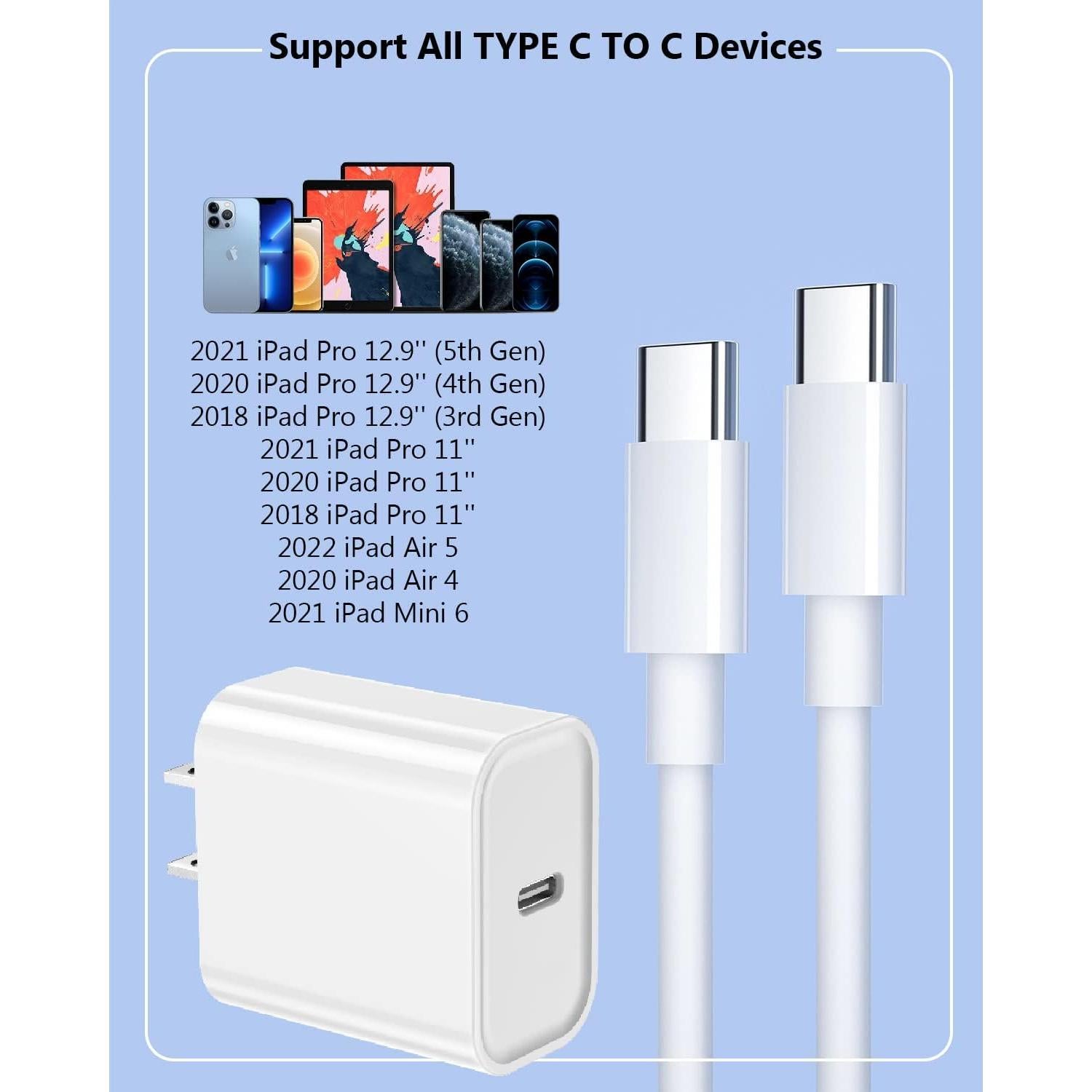 Cargador Rápido 20W Curvologys + 2 Cables USB C 3M para iPad