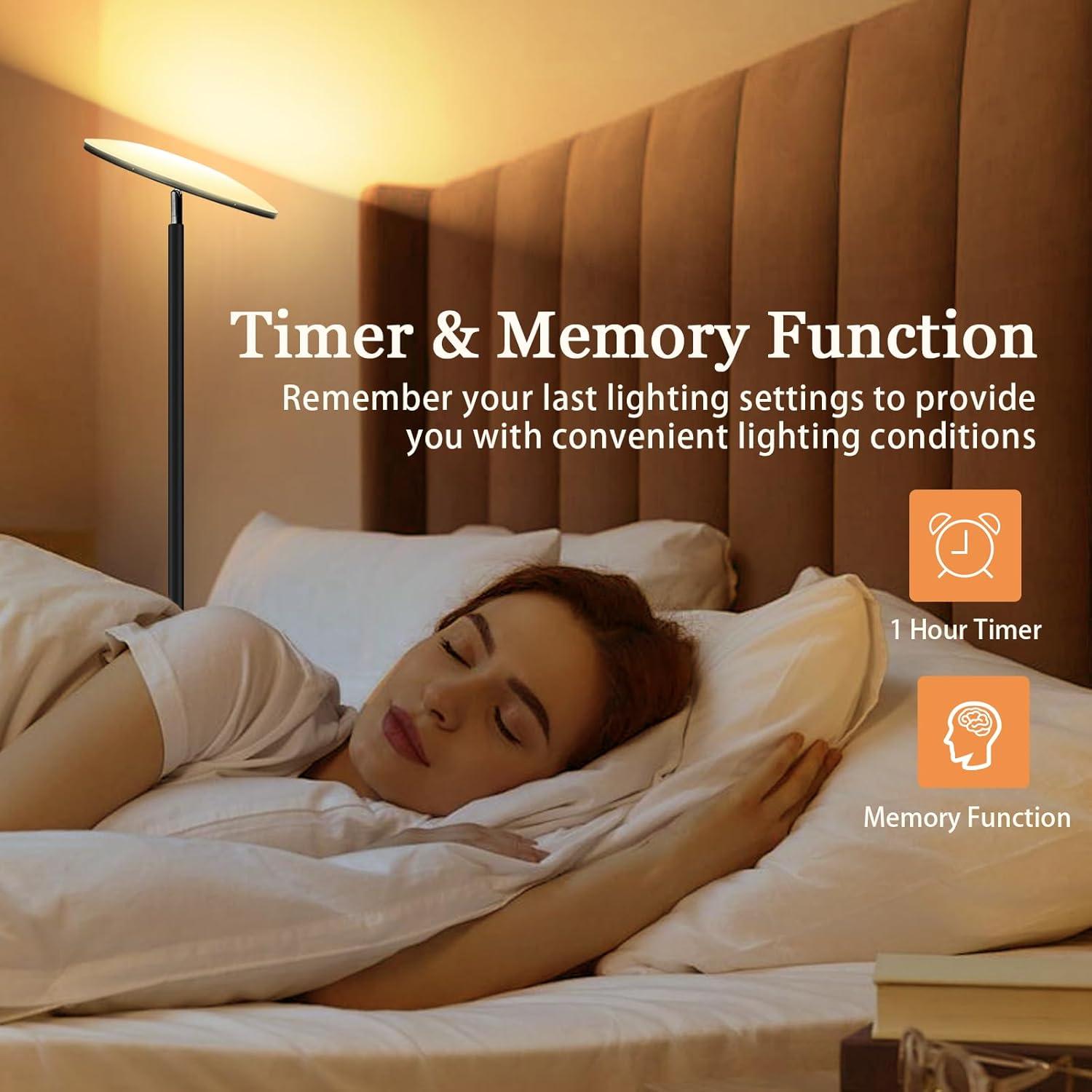 Lámpara de Pie LED Lilaiaro 36W 3600LM Control Remoto Negra