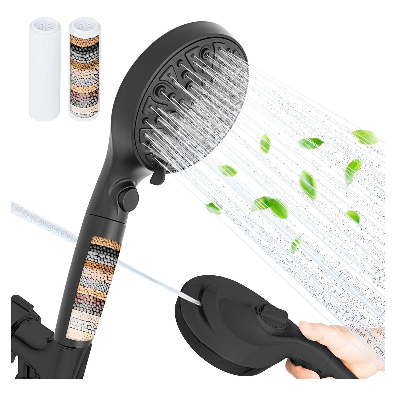 Cabezal de Ducha Filtrado HYLER 8 Modos 1.8 GPM Negro Mate