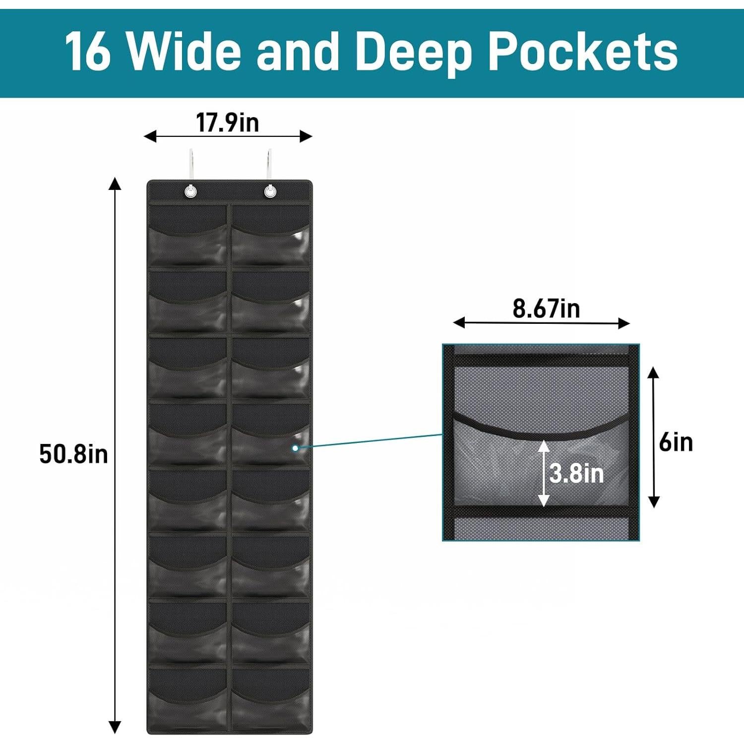 Organizador de Sombreros Fixwal 16 Bolsillos Transparente Negro