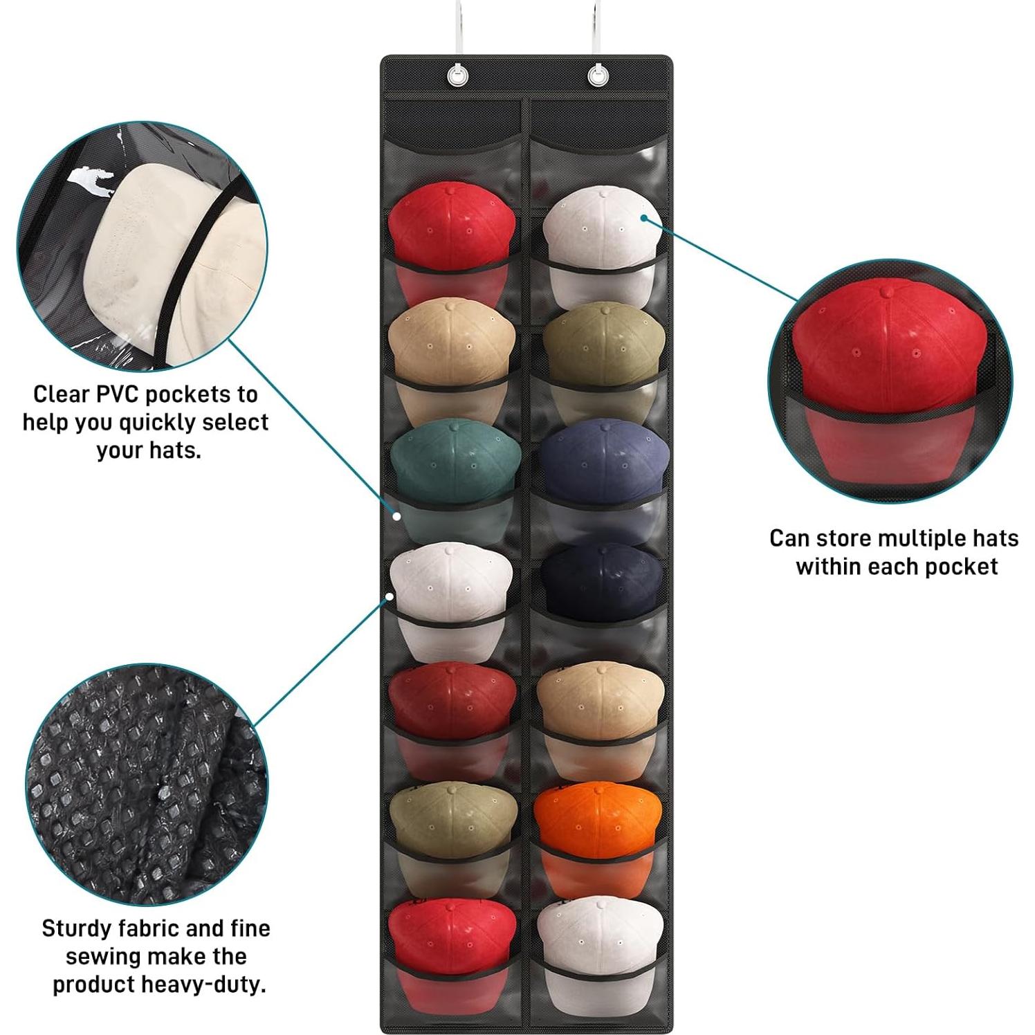 Organizador de Sombreros Fixwal 16 Bolsillos Transparente Negro