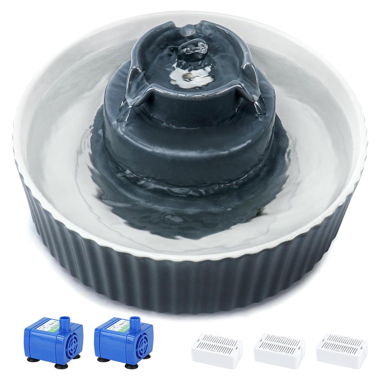 Fuente de Agua para Gatos Cerámica Lawfery 2.1L con Filtros