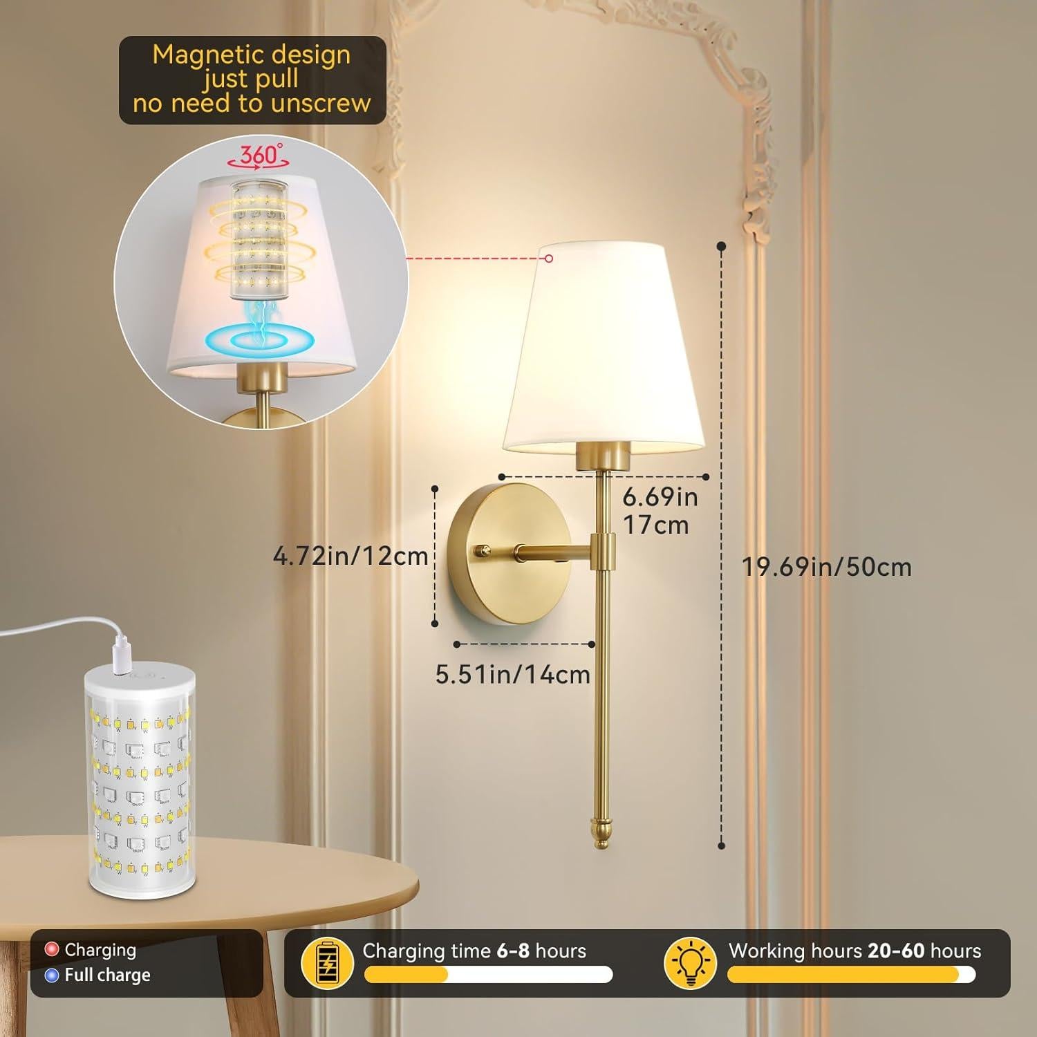 Juego de Apliques de Pared Inalámbricos HIFCTRN 2 Lámparas 10000 mAh