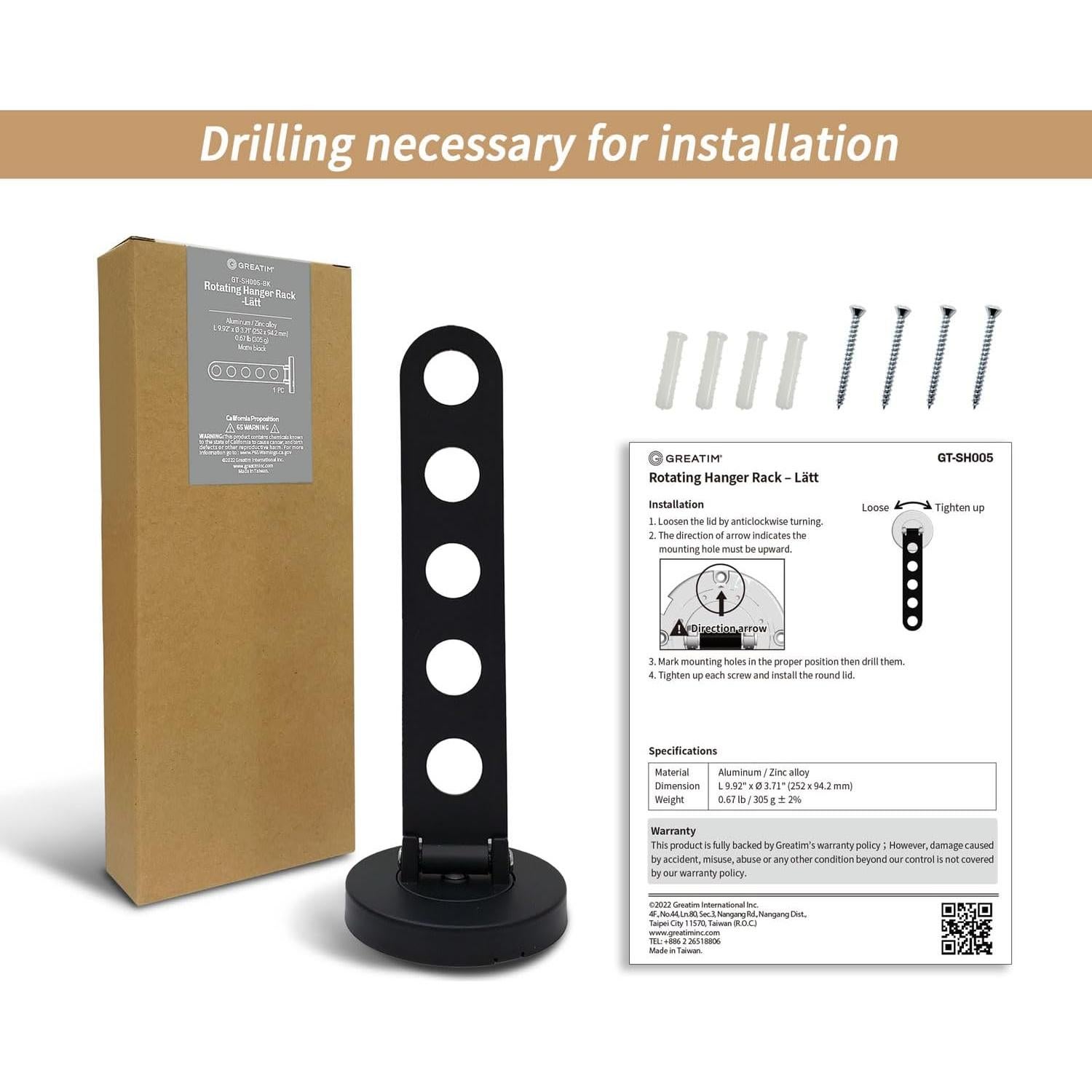 Soporte de Ropa Plegable Greatim GT-SH005 Montado en Pared