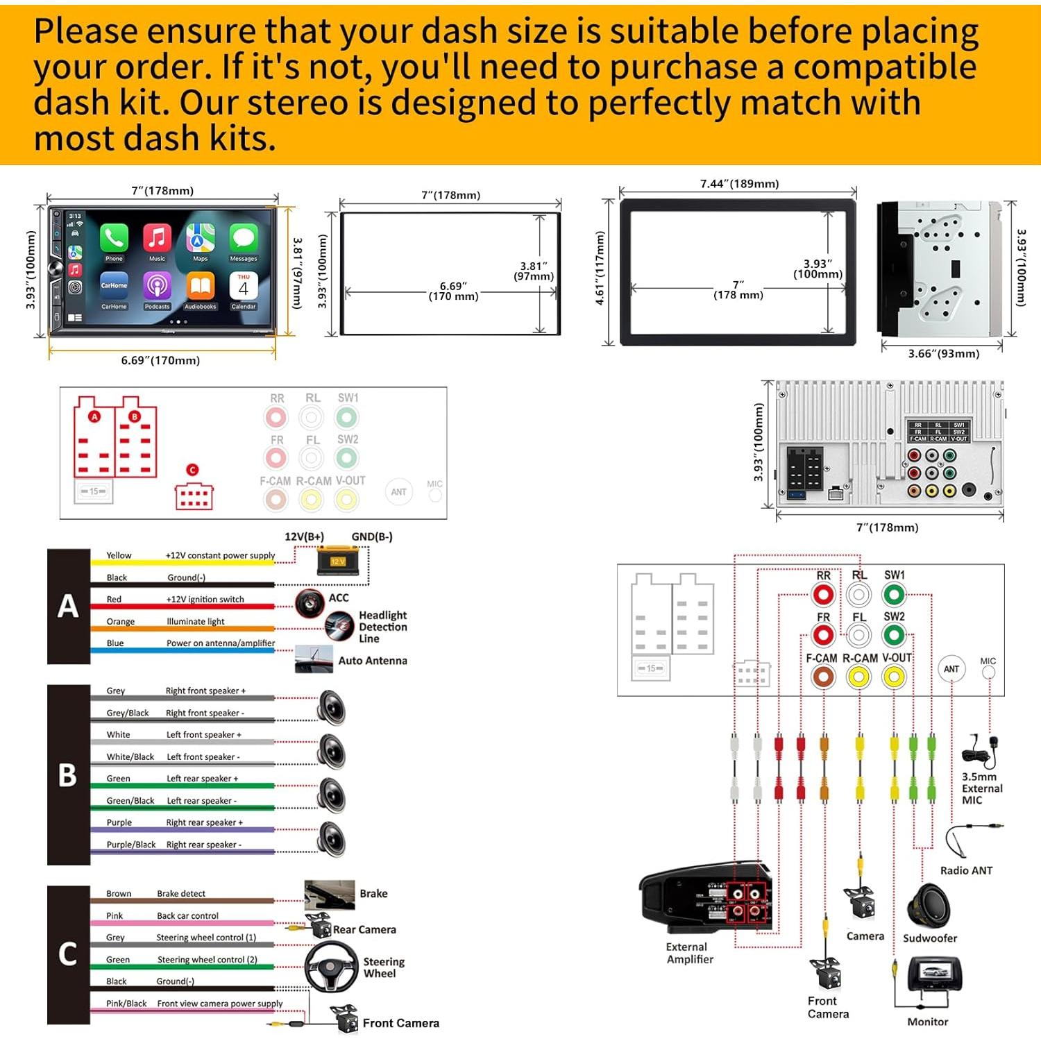Estéreo de Coche Double Din SJOYBRING JOY-W005 7" Bluetooth