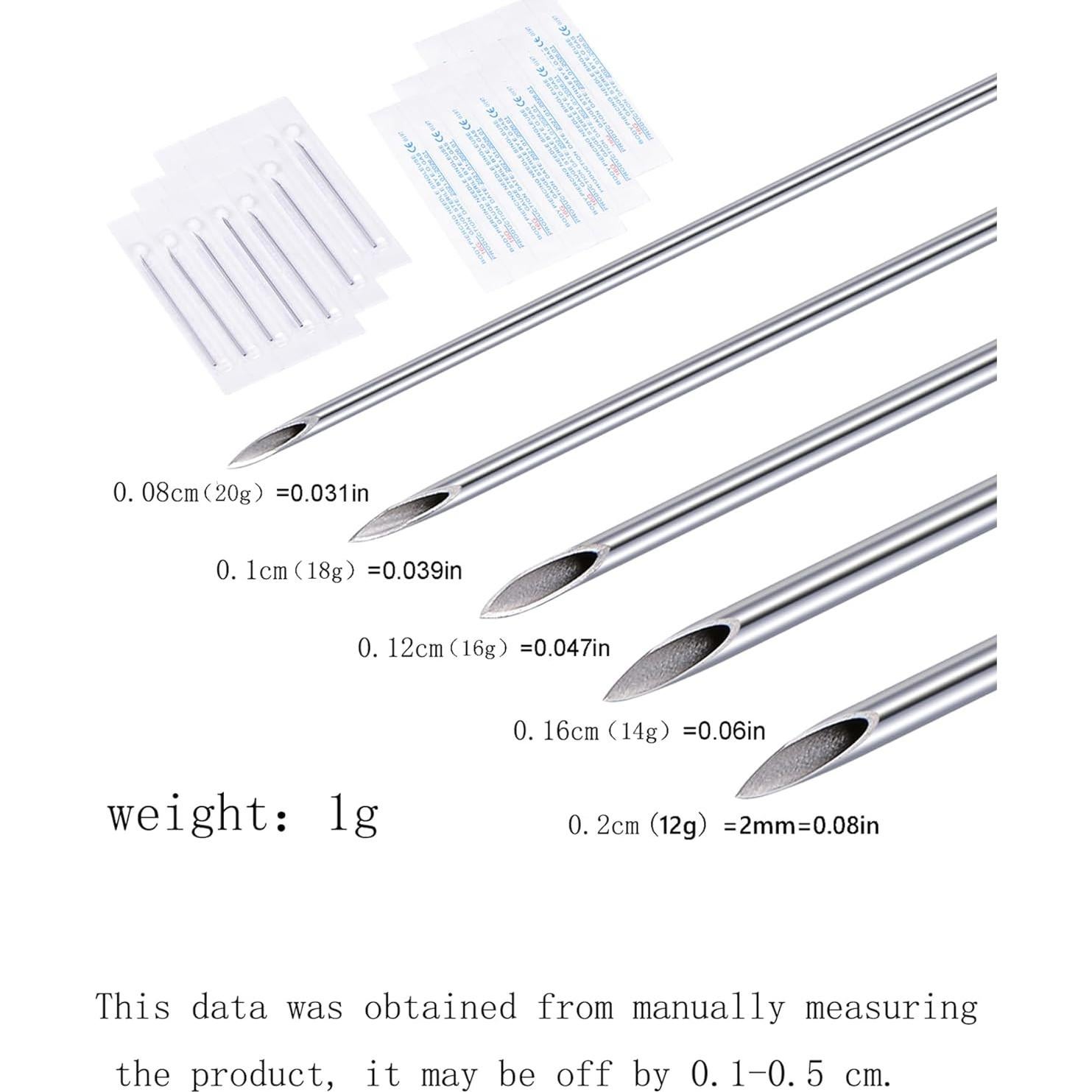 Kit de Agujas para Piercing QWALIT - 5 Tamaños 12G a 20G