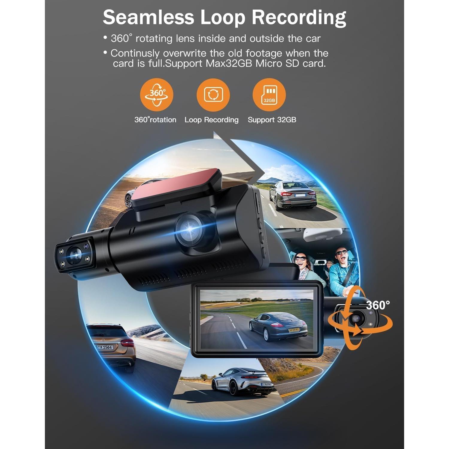 Cámara Dash Cam Dual 360° UOOYOO 2K+1080P con SD 32GB