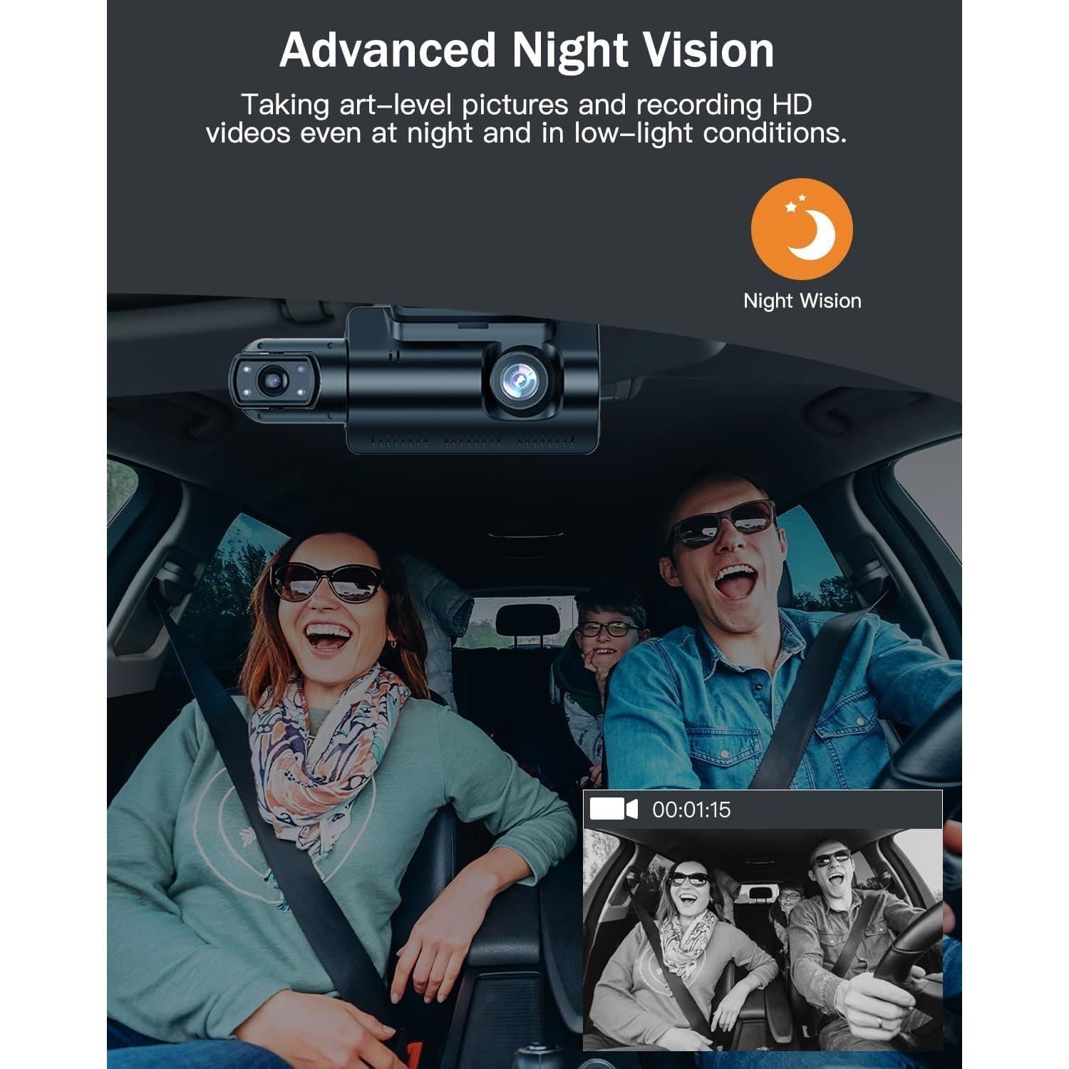 Cámara Dash Cam Dual 360° UOOYOO 2K+1080P con SD 32GB