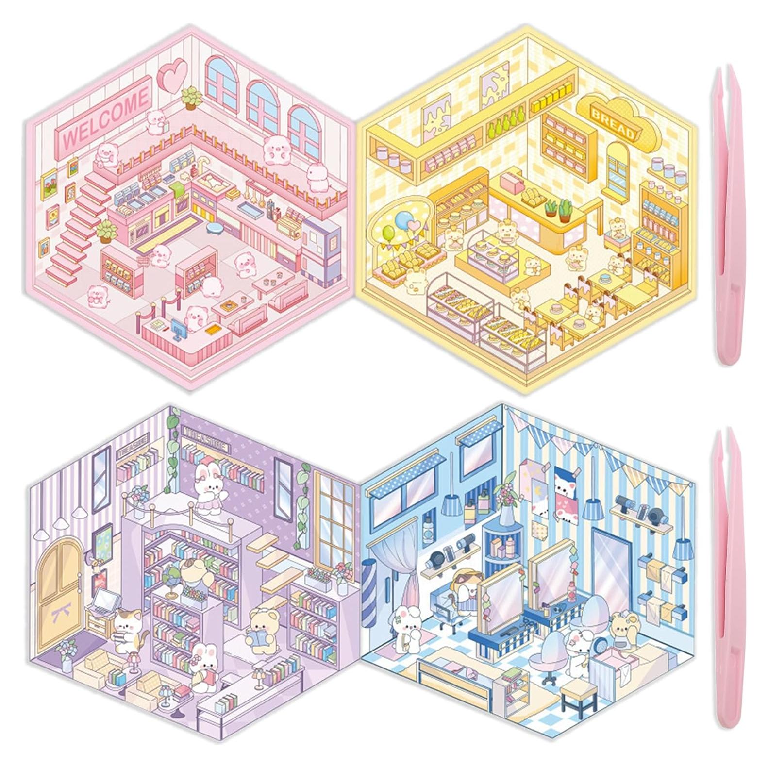 Pegatinas 3D DIY Zhzcncg - 4 Escenas Miniatura para Decorar