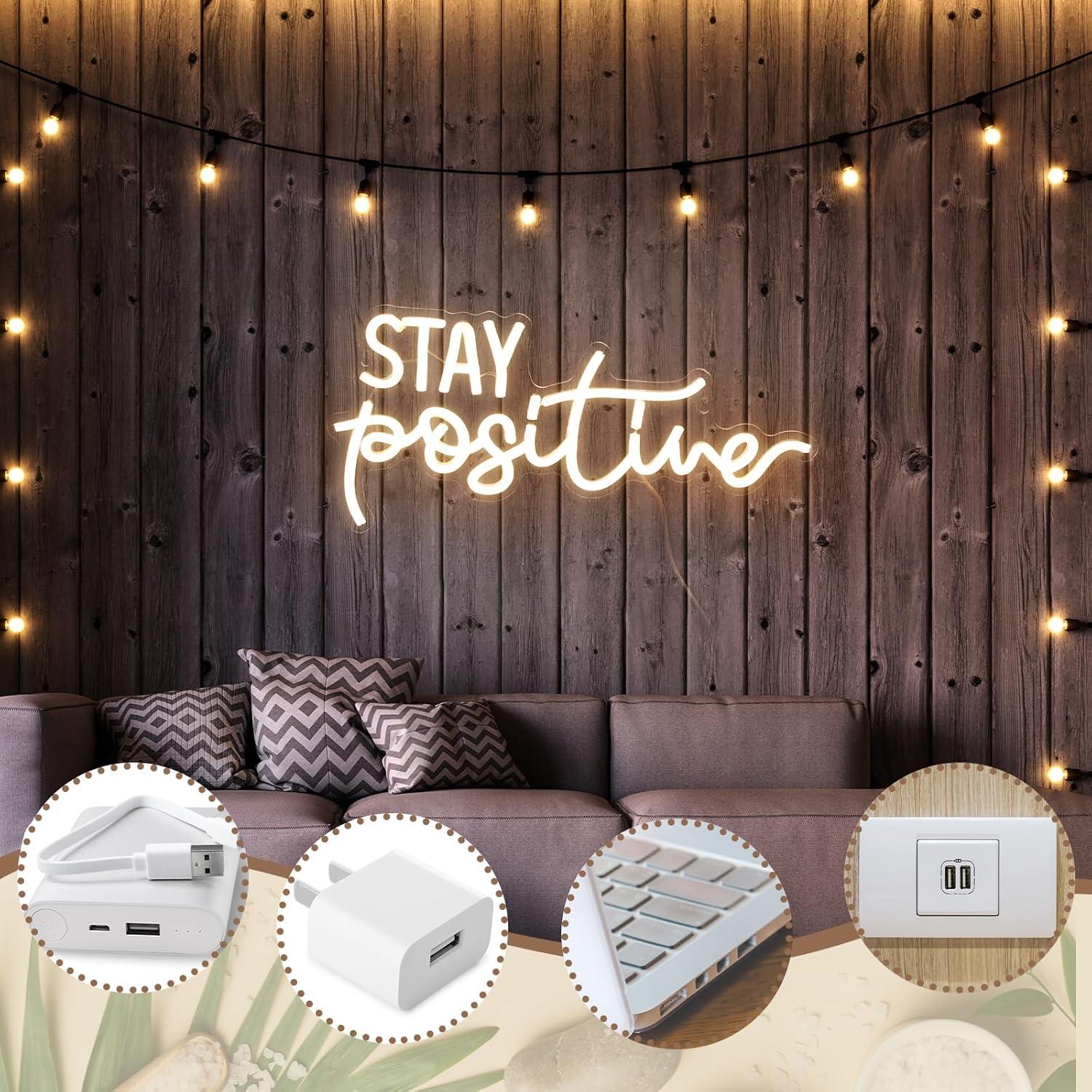 Letrero de Luz LED Neon Hoolerry 40x21 cm Mantente Positivo