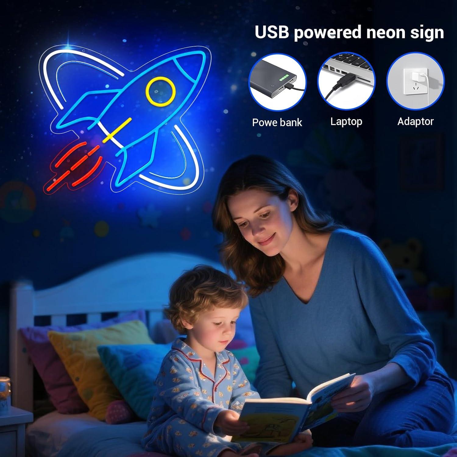 Cartel de Neón Cohete Azul LED Dimmable para Pared