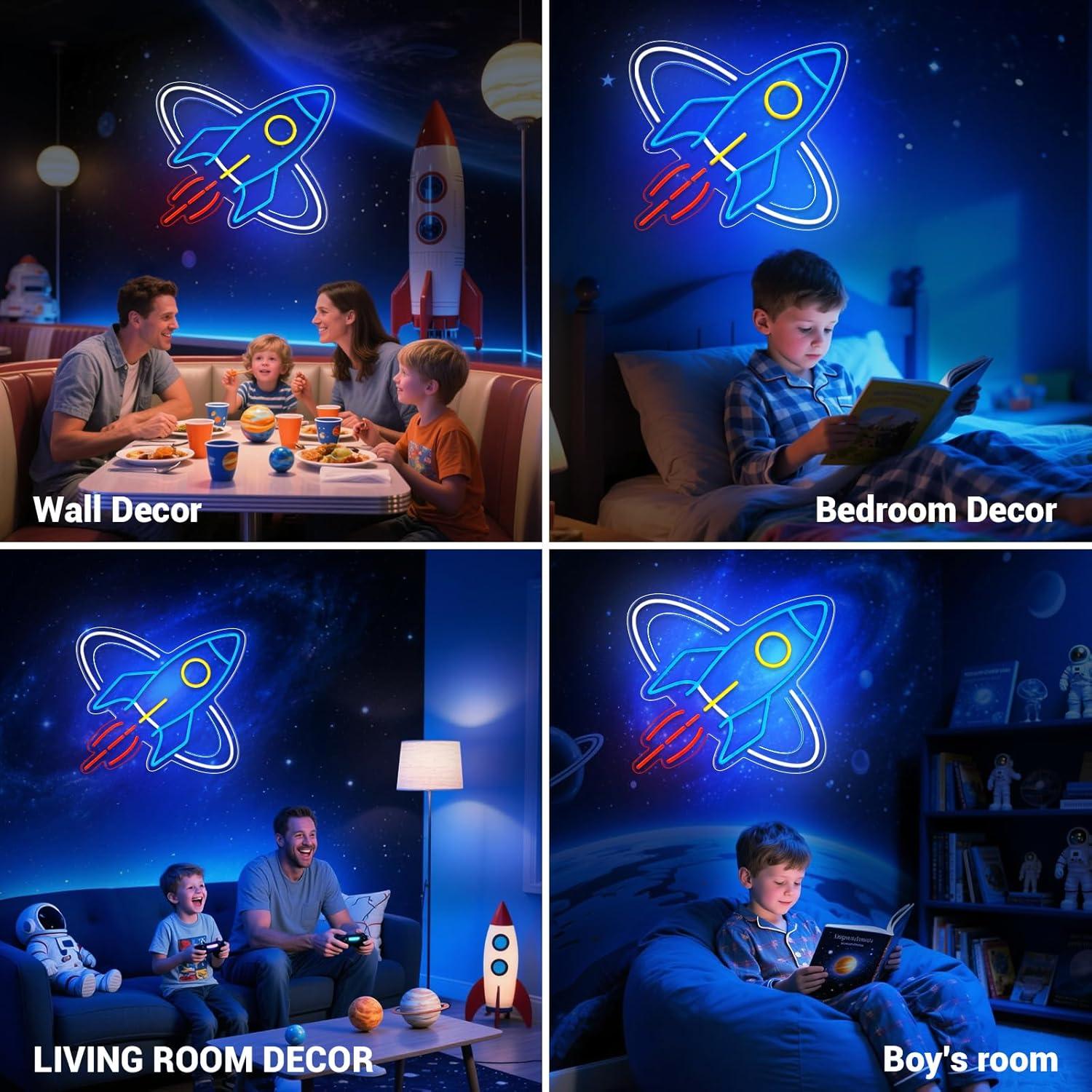 Cartel de Neón Cohete Azul LED Dimmable para Pared