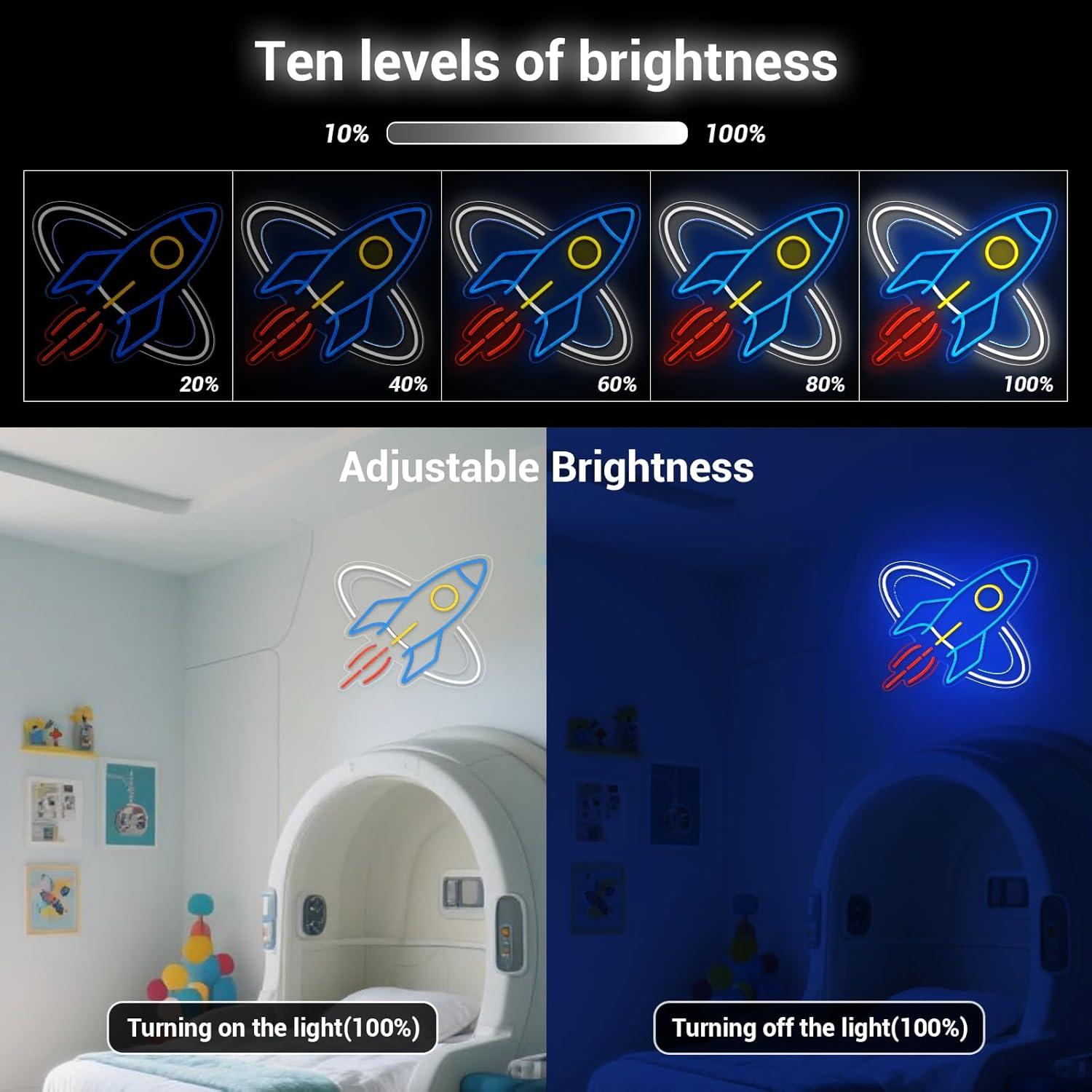 Cartel de Neón Cohete Azul LED Dimmable para Pared