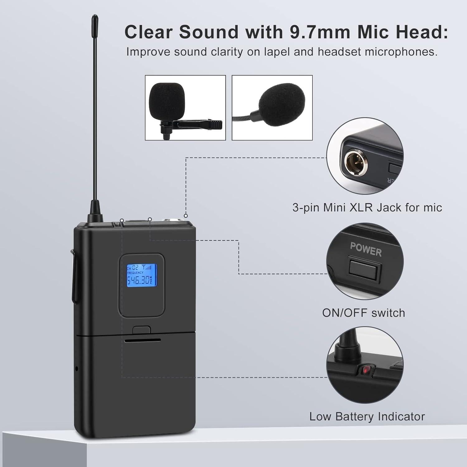 Sistema de micrófono inalámbrico 4 canales Innopow WM400BH
