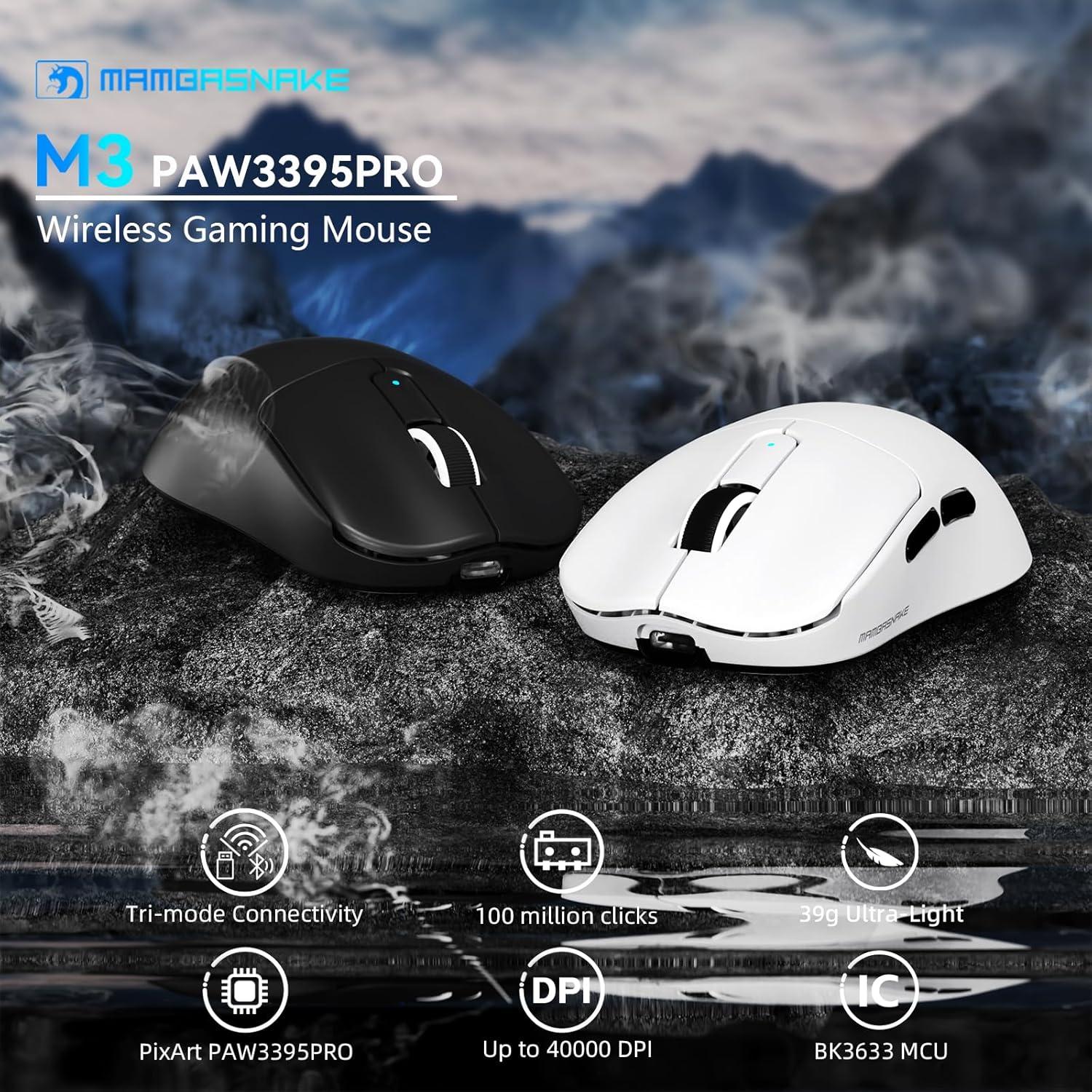 Ratón Gaming Inalámbrico MAMBASNAKE M3 39g 40K DPI Negro